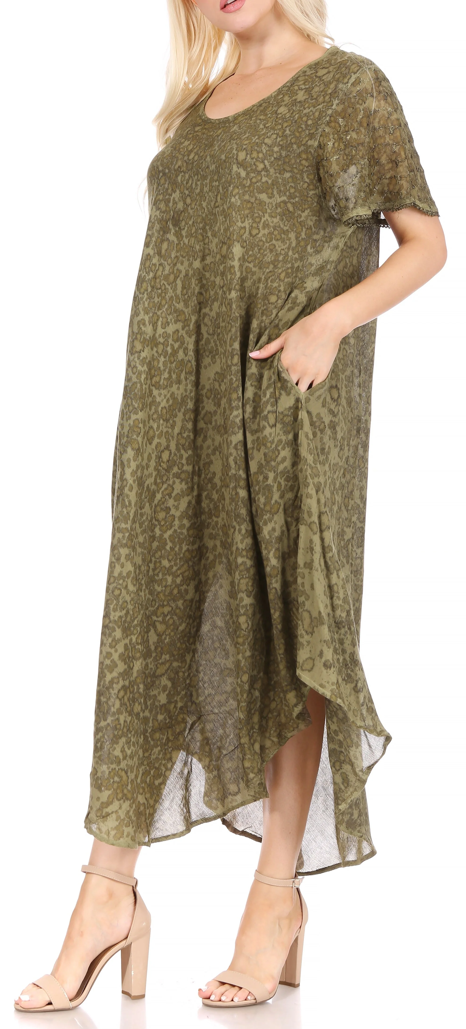 Sakkas Lila Freckled Dyed Cap Sleeve Scoopneck Long Caftan Dress / Cover Up - Image 43