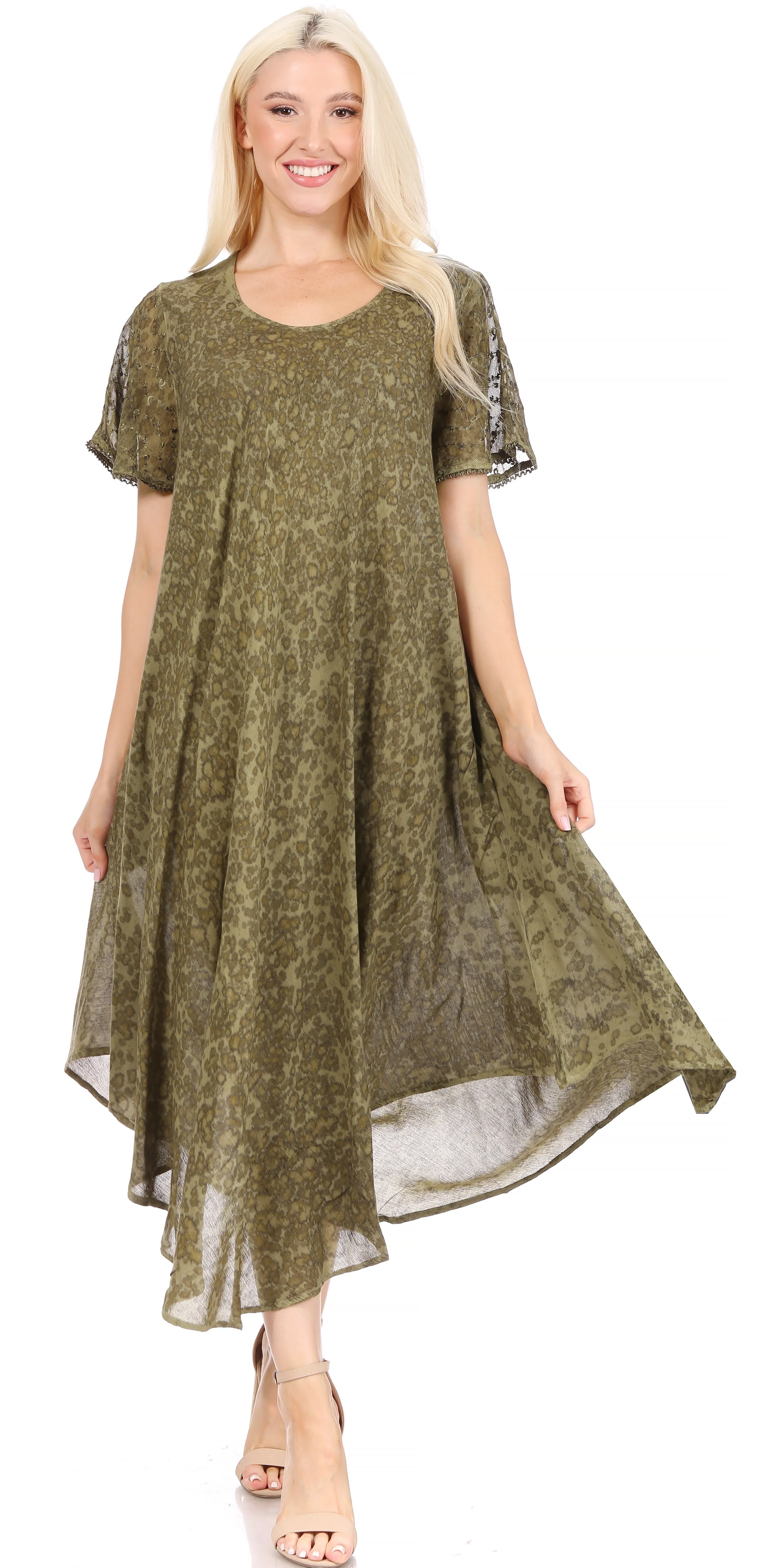 Sakkas Lila Freckled Dyed Cap Sleeve Scoopneck Long Caftan Dress / Cover Up - Image 45