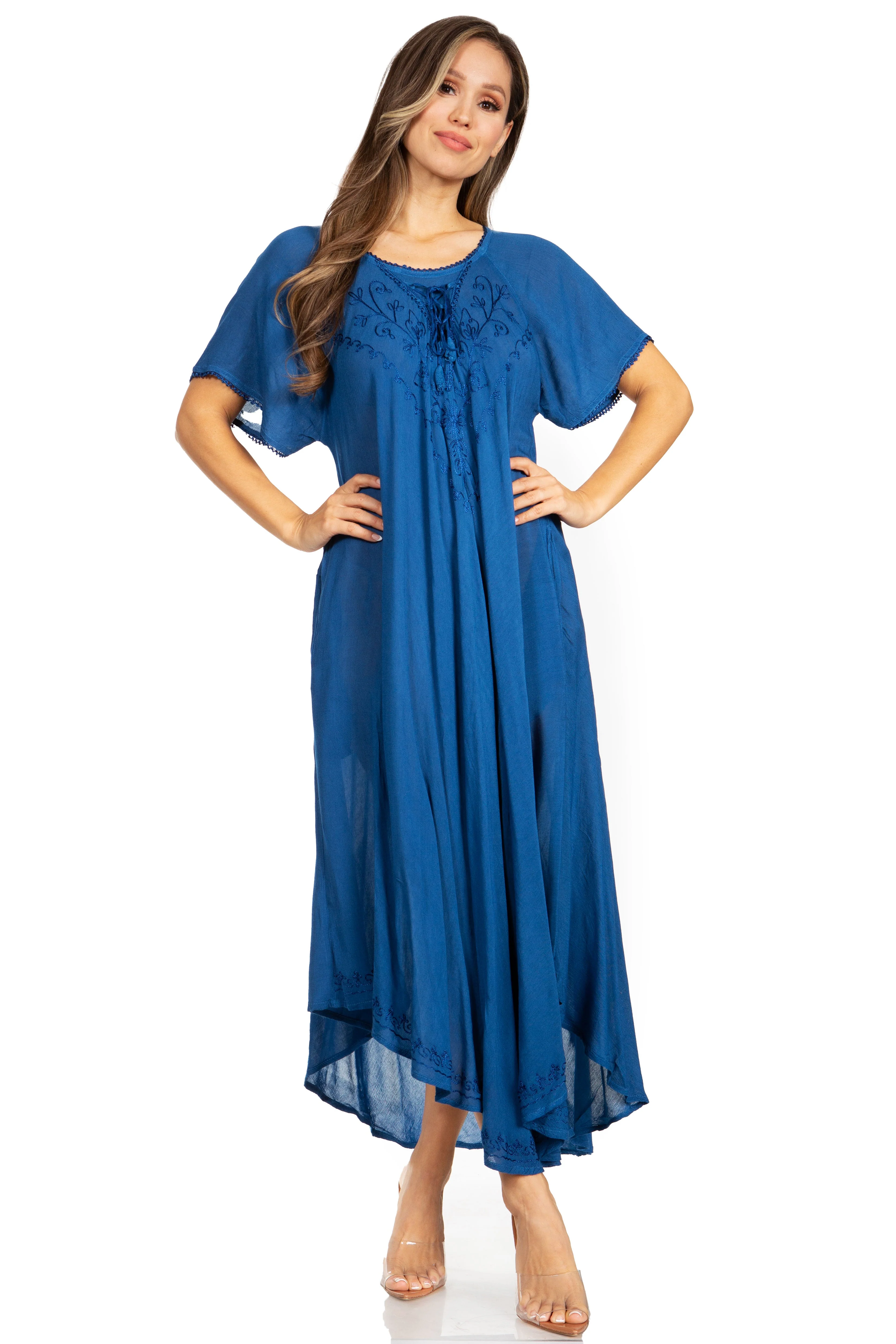 Sakkas Lilia Embroidered Lace Up Bodice Relaxed Fit  Maxi Sun Dress - Image 10