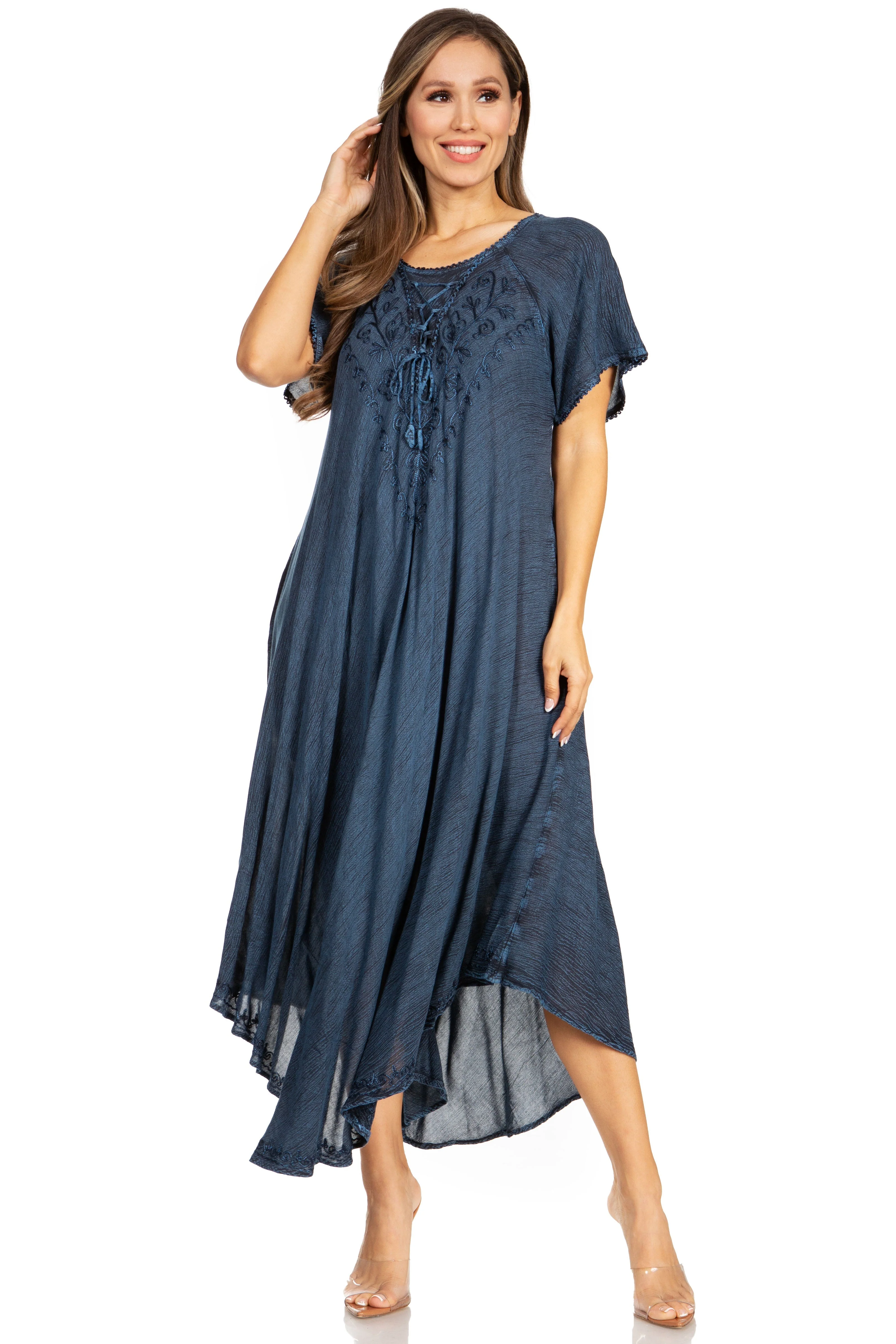 Sakkas Lilia Embroidered Lace Up Bodice Relaxed Fit  Maxi Sun Dress - Image 100