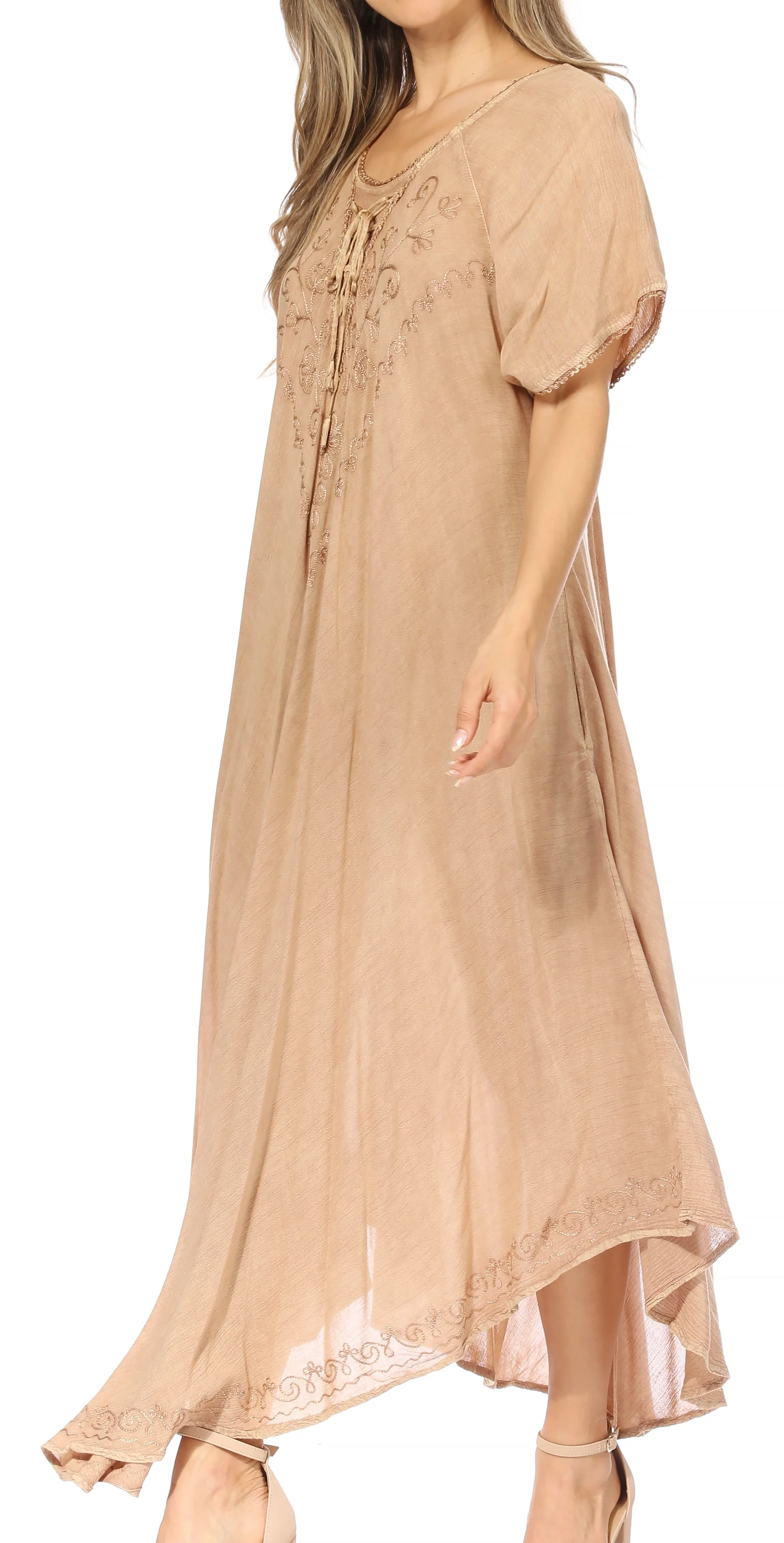 Sakkas Lilia Embroidered Lace Up Bodice Relaxed Fit  Maxi Sun Dress - Image 103