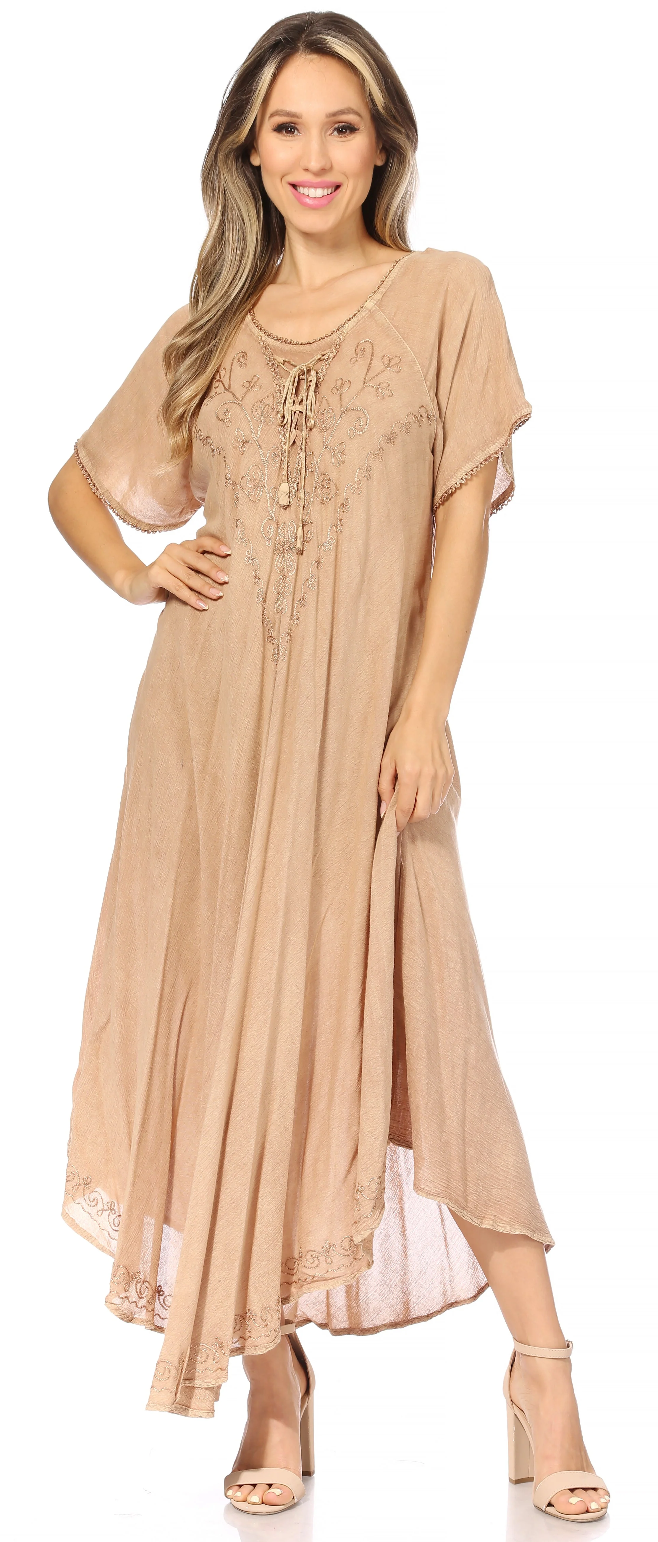 Sakkas Lilia Embroidered Lace Up Bodice Relaxed Fit  Maxi Sun Dress - Image 105