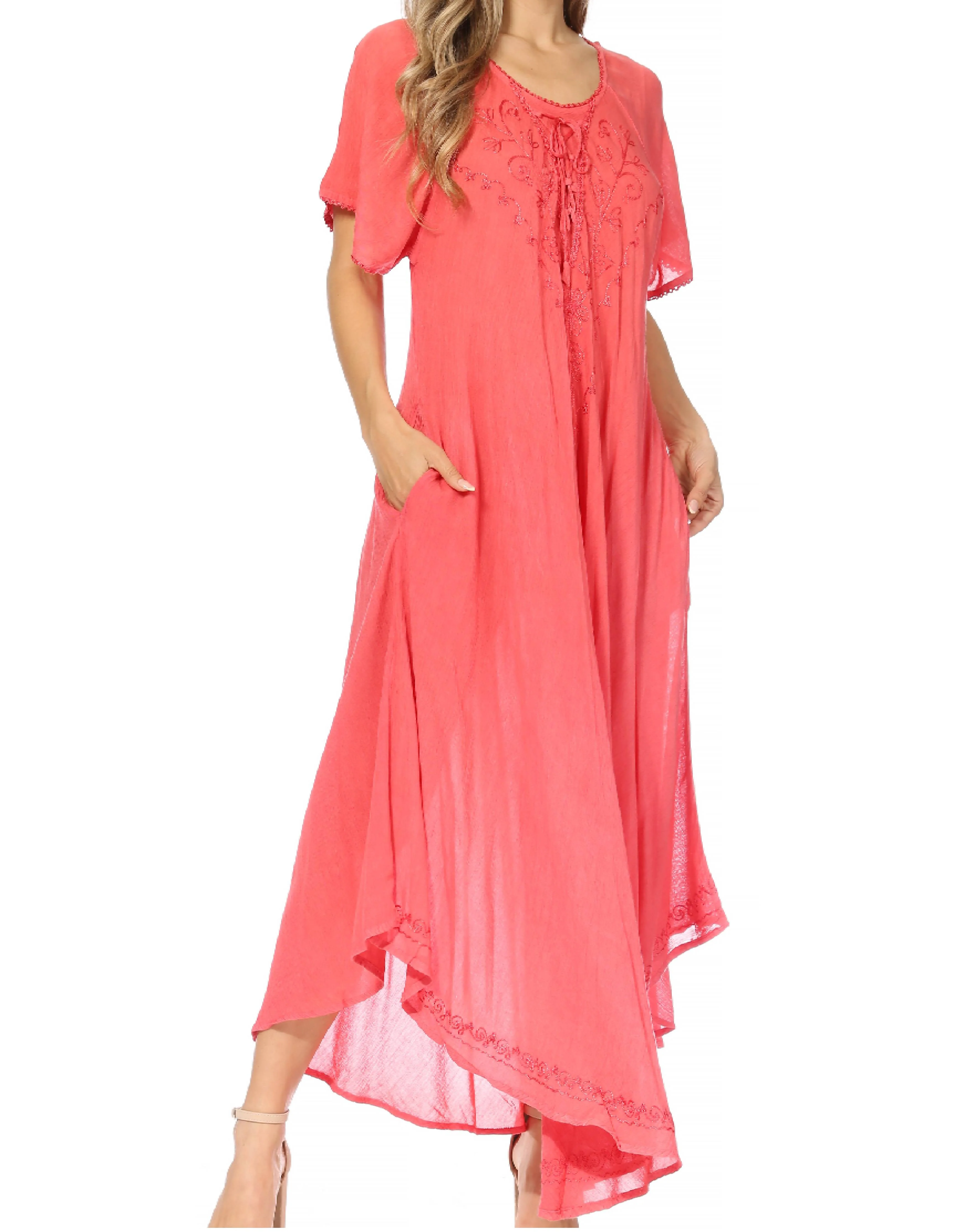 Sakkas Lilia Embroidered Lace Up Bodice Relaxed Fit  Maxi Sun Dress - Image 106