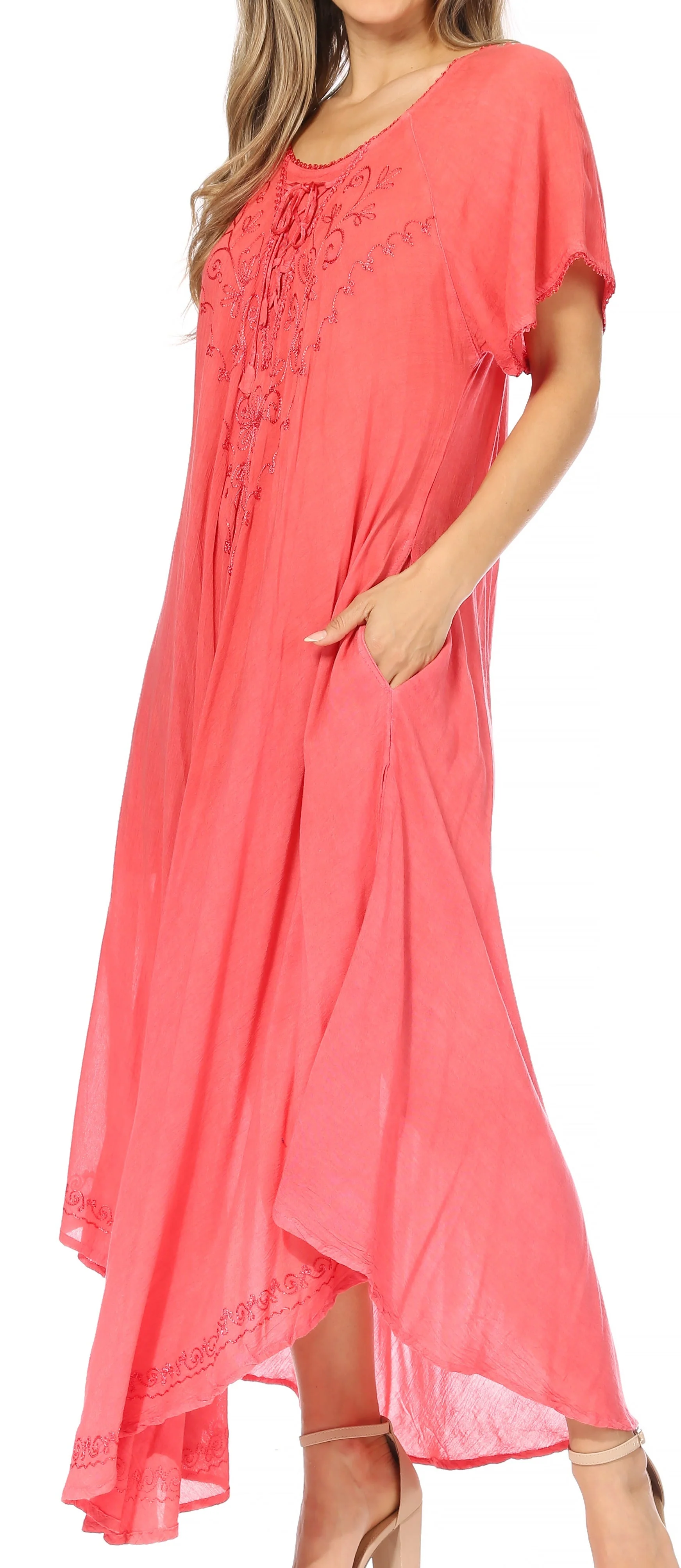 Sakkas Lilia Embroidered Lace Up Bodice Relaxed Fit  Maxi Sun Dress - Image 108