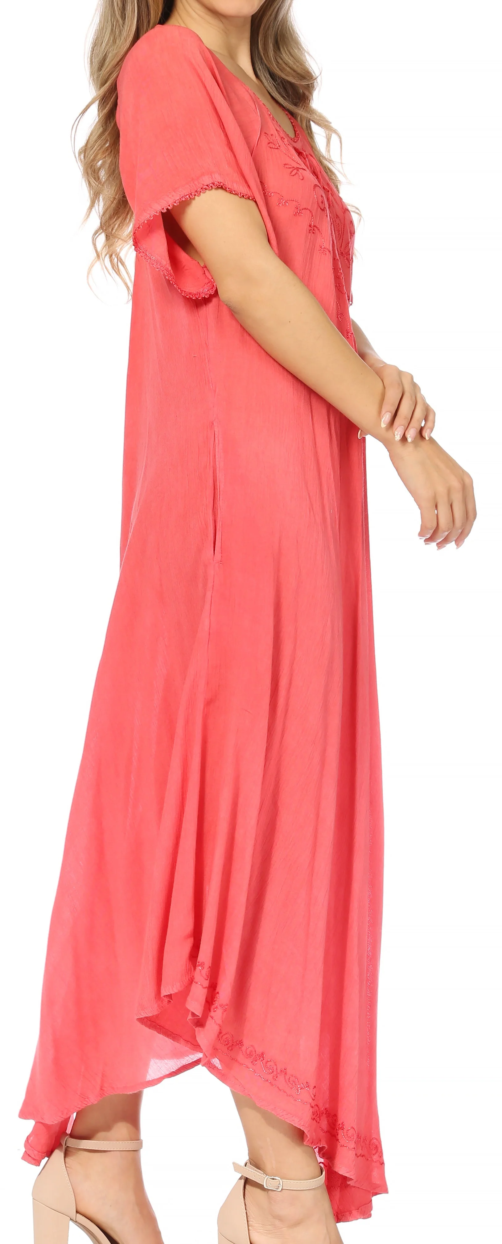 Sakkas Lilia Embroidered Lace Up Bodice Relaxed Fit  Maxi Sun Dress - Image 109