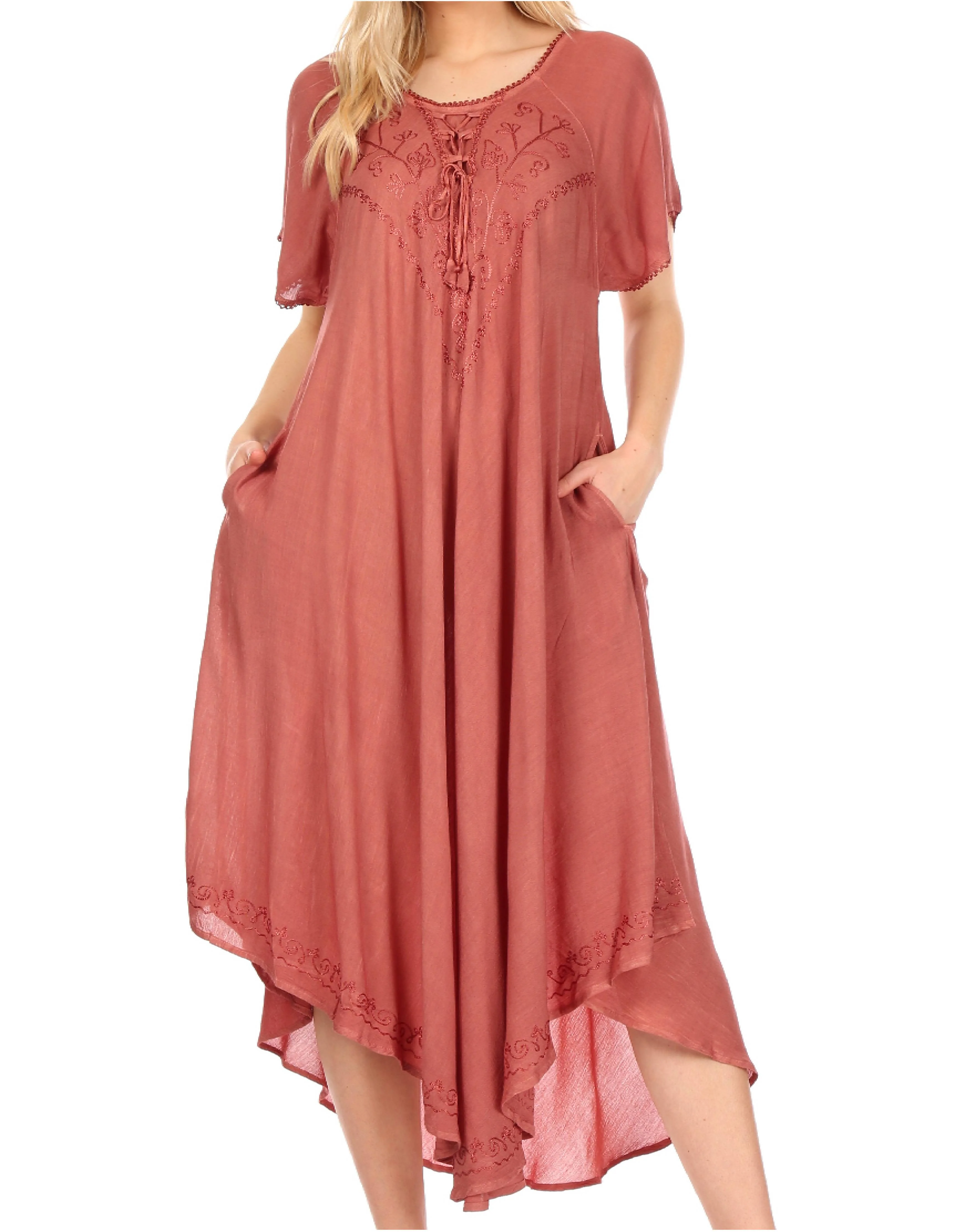 Sakkas Lilia Embroidered Lace Up Bodice Relaxed Fit  Maxi Sun Dress - Image 11
