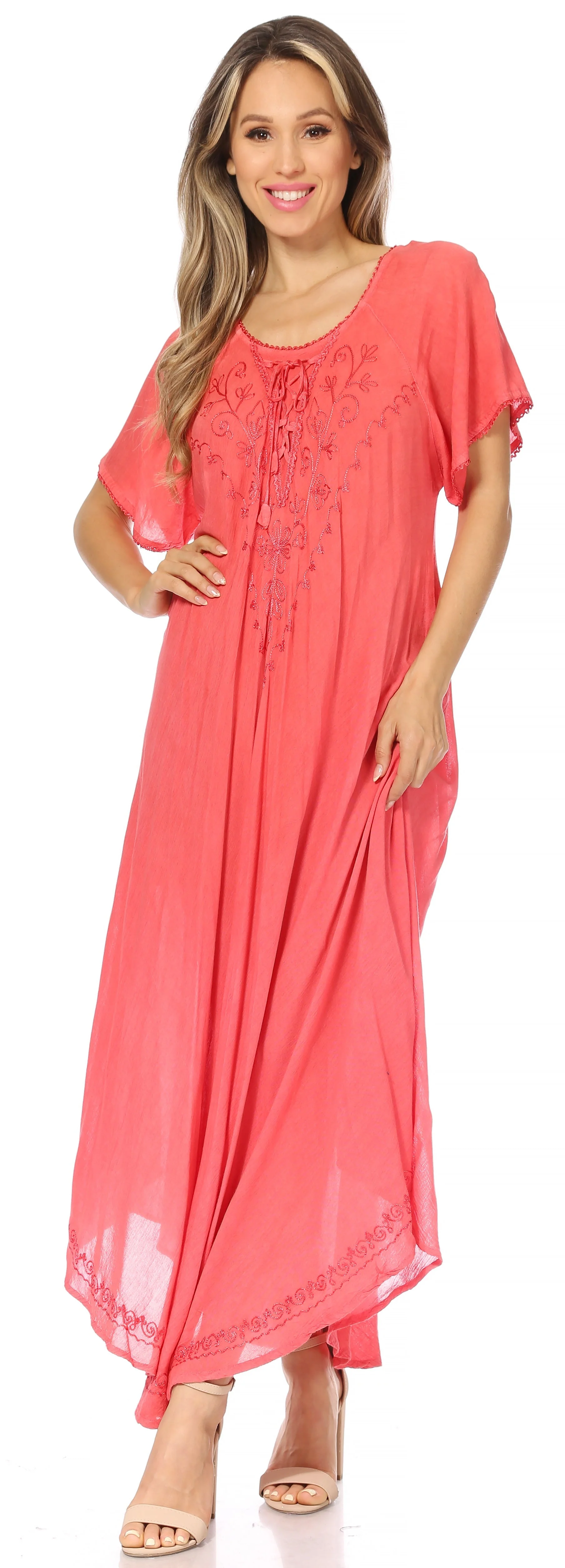 Sakkas Lilia Embroidered Lace Up Bodice Relaxed Fit  Maxi Sun Dress - Image 110
