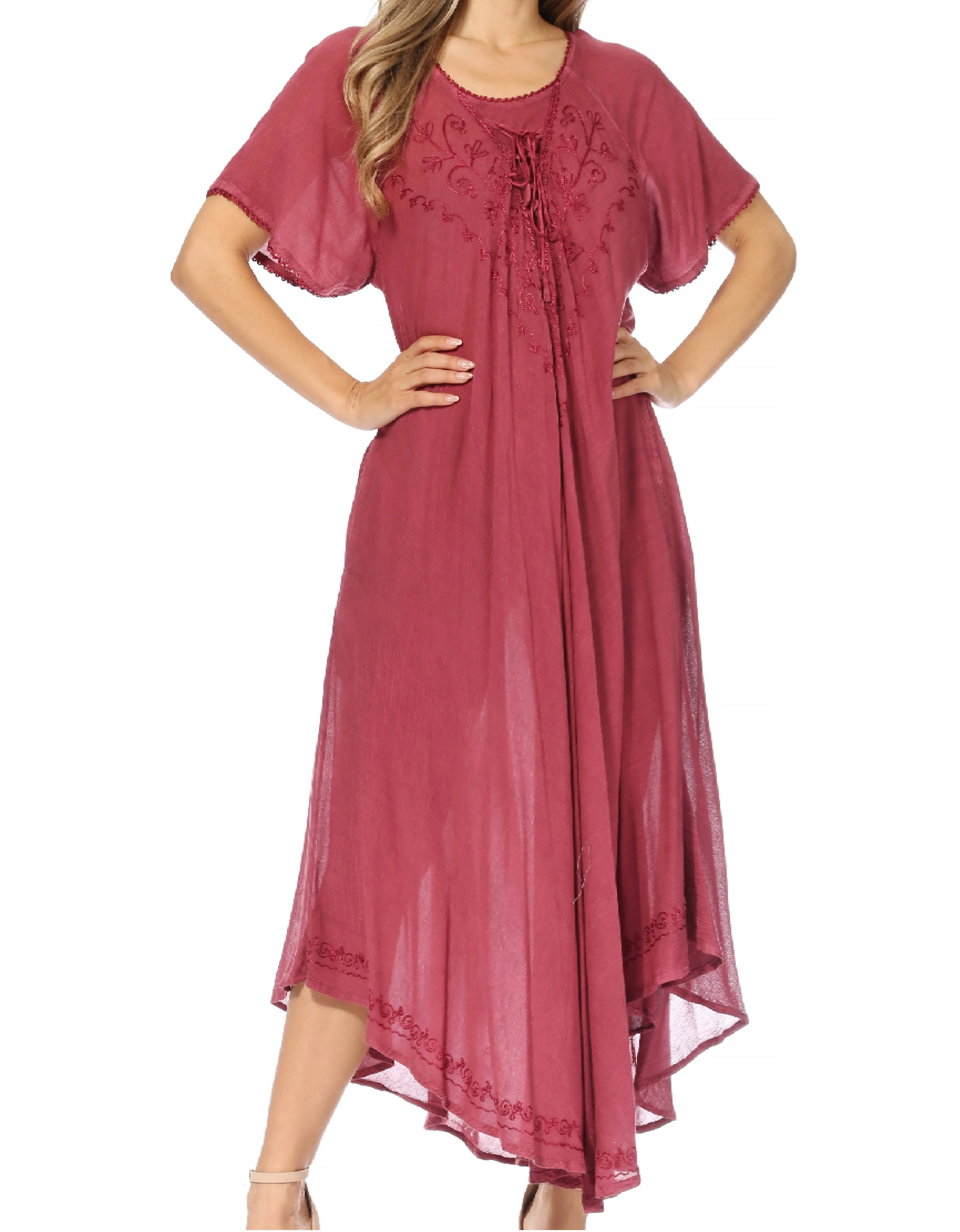 Sakkas Lilia Embroidered Lace Up Bodice Relaxed Fit  Maxi Sun Dress - Image 111