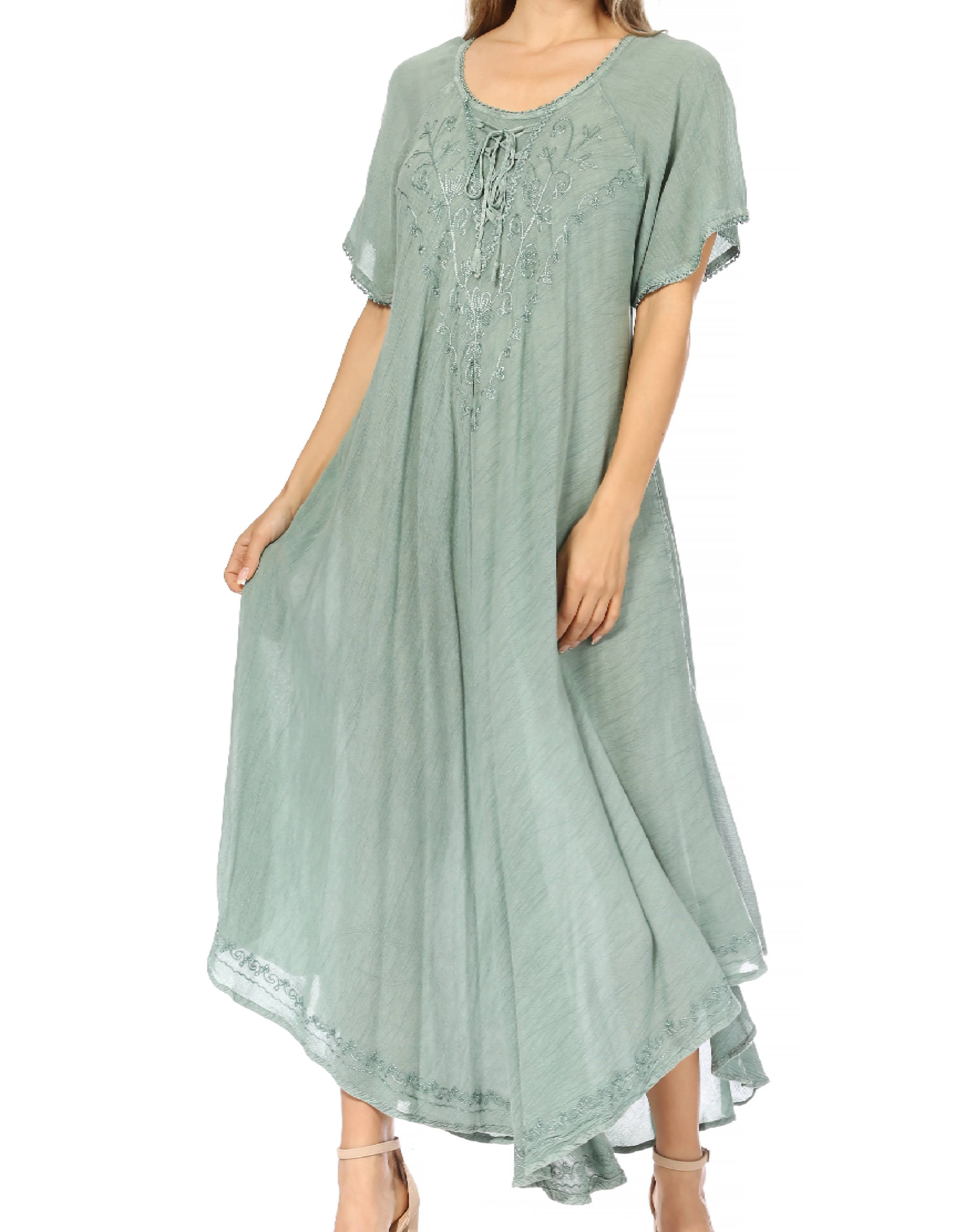 Sakkas Lilia Embroidered Lace Up Bodice Relaxed Fit  Maxi Sun Dress - Image 116