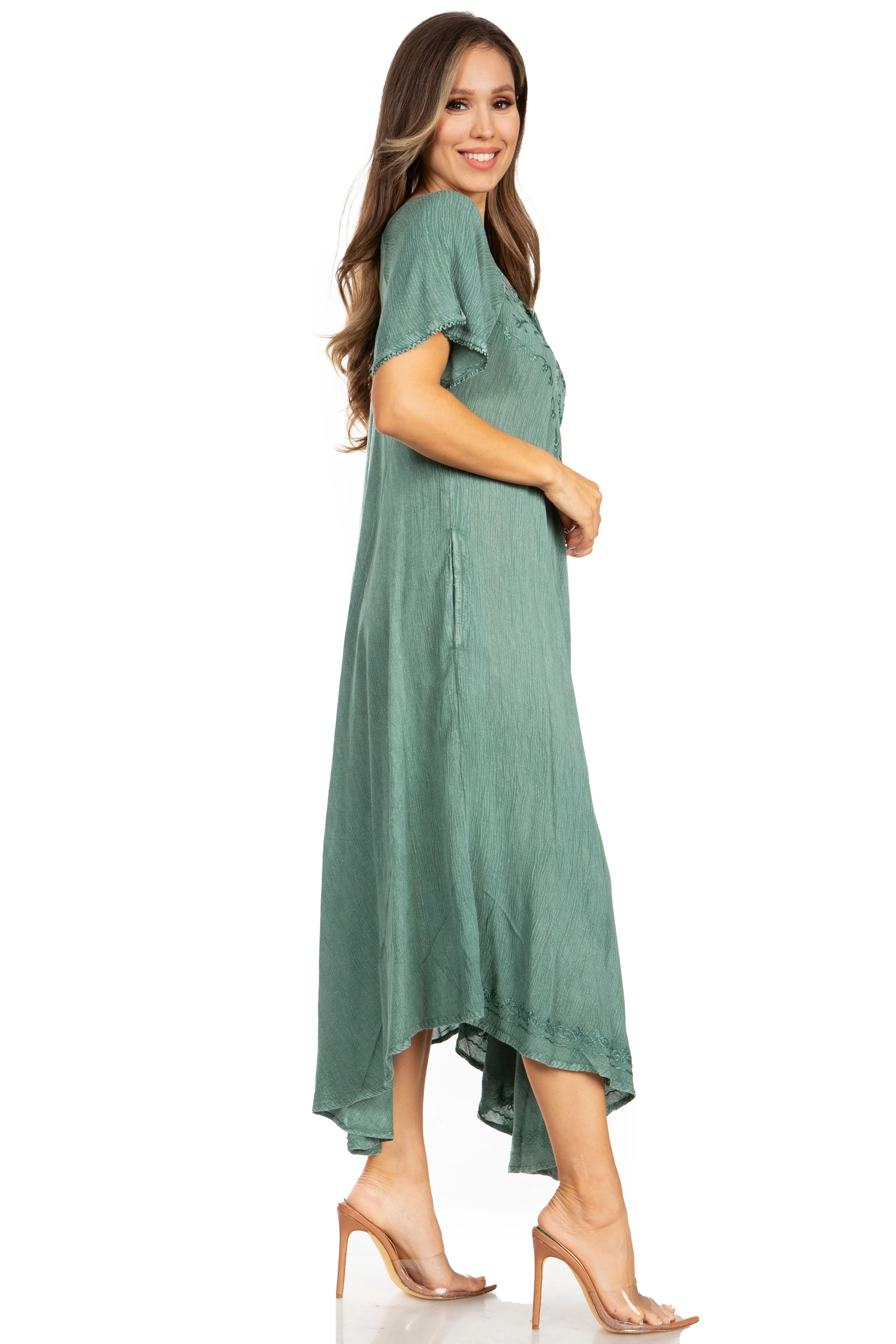 Sakkas Lilia Embroidered Lace Up Bodice Relaxed Fit  Maxi Sun Dress - Image 119