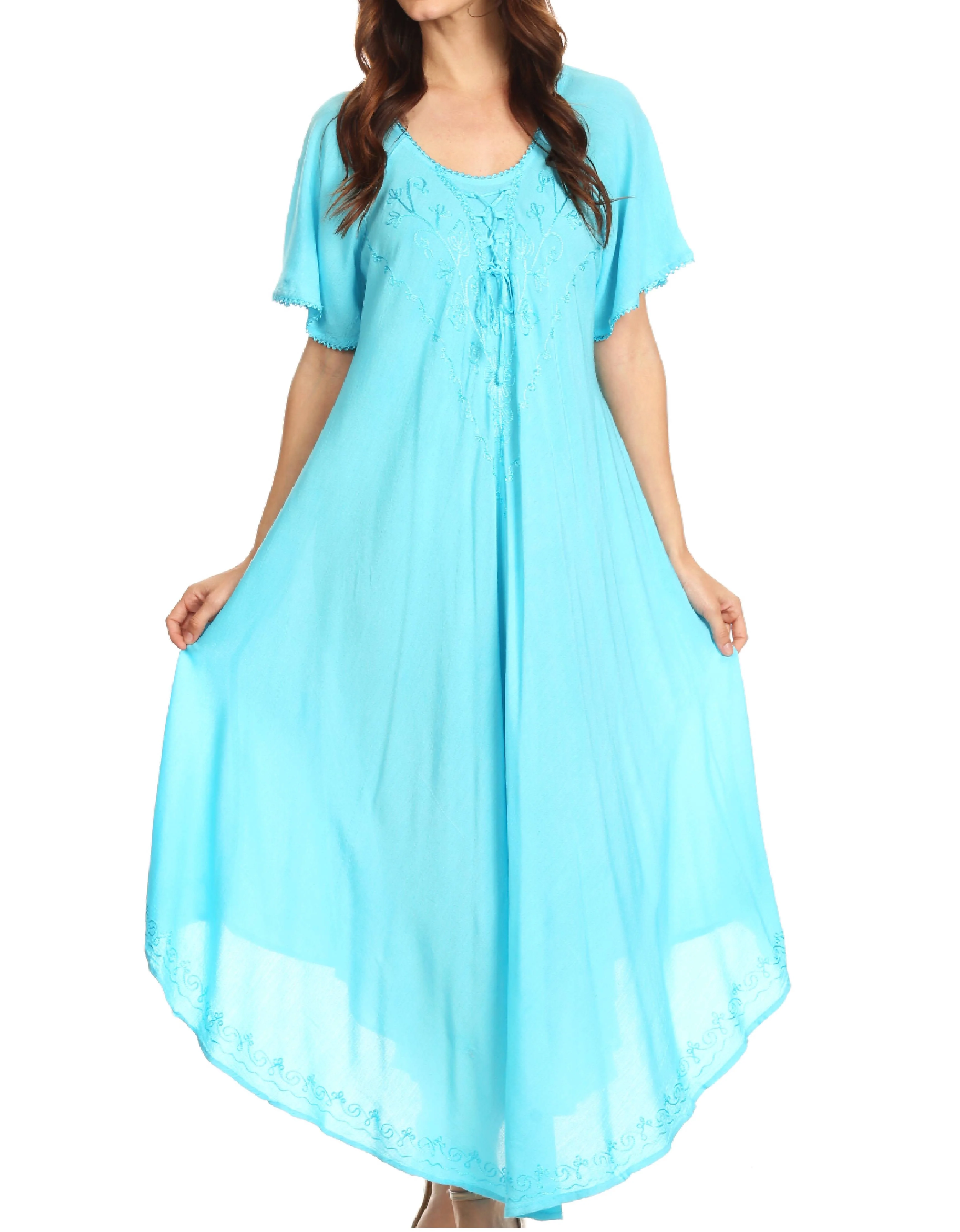 Sakkas Lilia Embroidered Lace Up Bodice Relaxed Fit  Maxi Sun Dress - Image 121