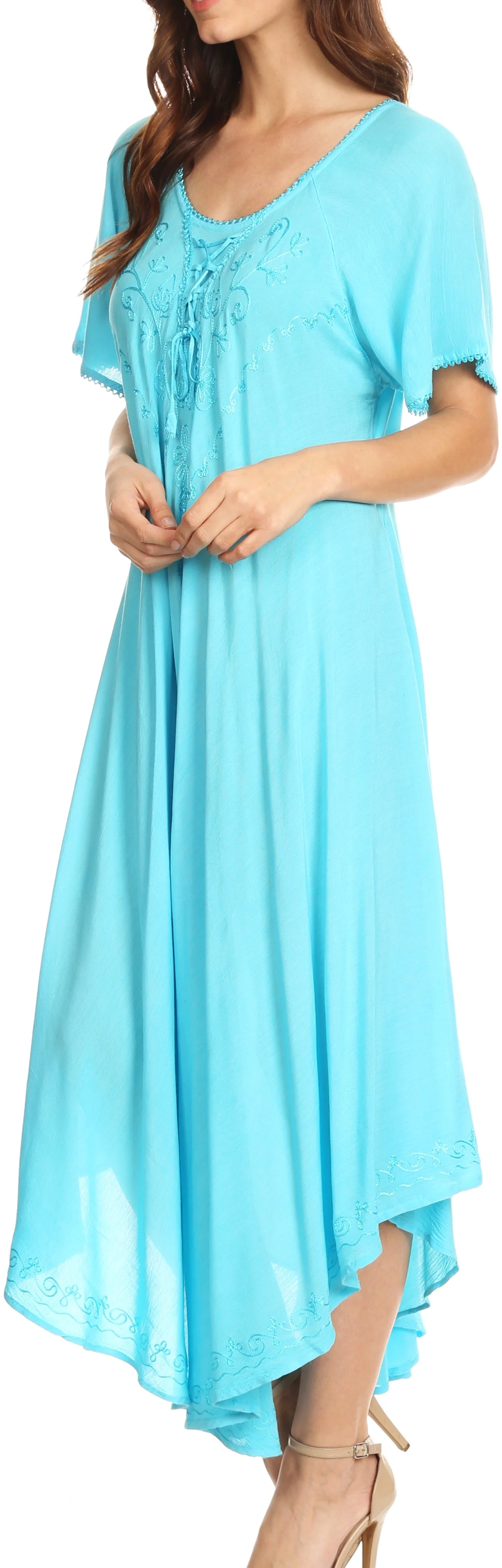 Sakkas Lilia Embroidered Lace Up Bodice Relaxed Fit  Maxi Sun Dress - Image 123
