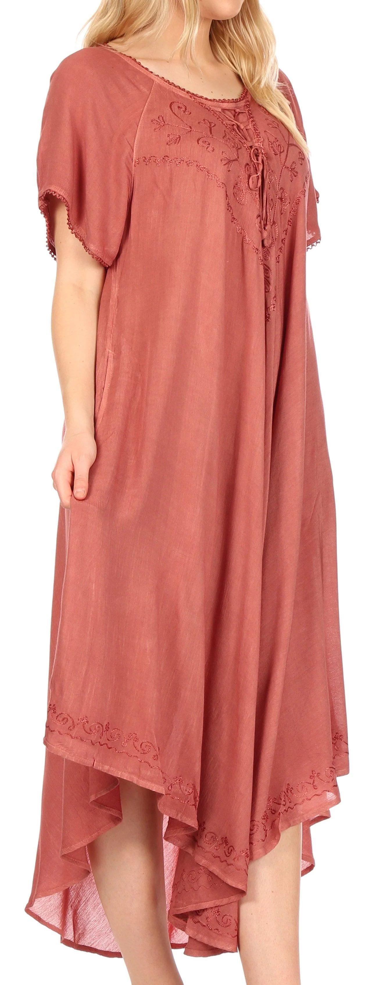 Sakkas Lilia Embroidered Lace Up Bodice Relaxed Fit  Maxi Sun Dress - Image 14