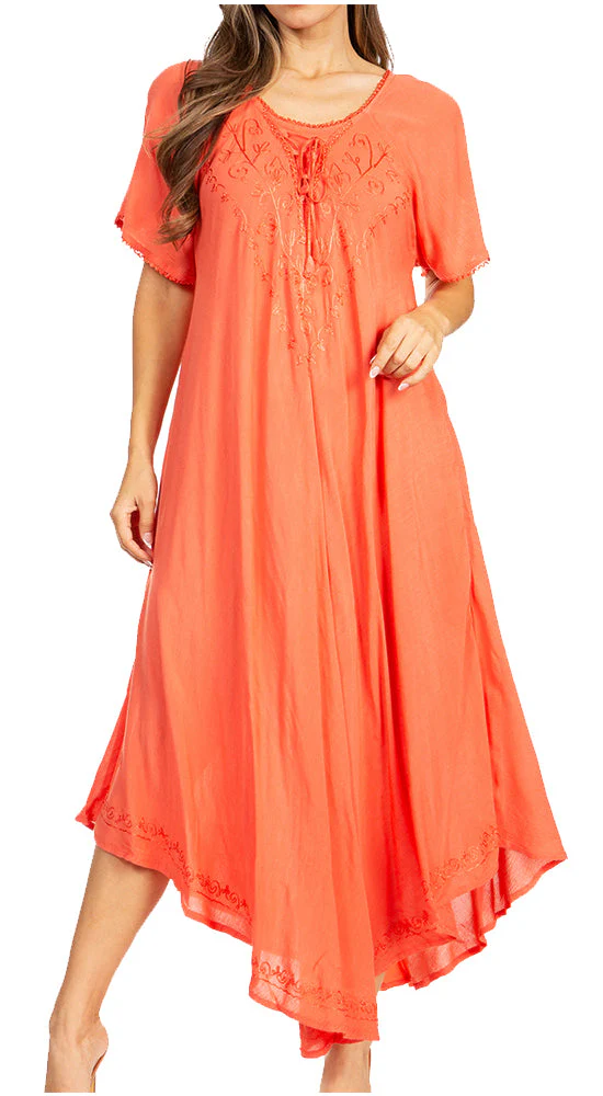 Sakkas Lilia Embroidered Lace Up Bodice Relaxed Fit  Maxi Sun Dress - Image 16