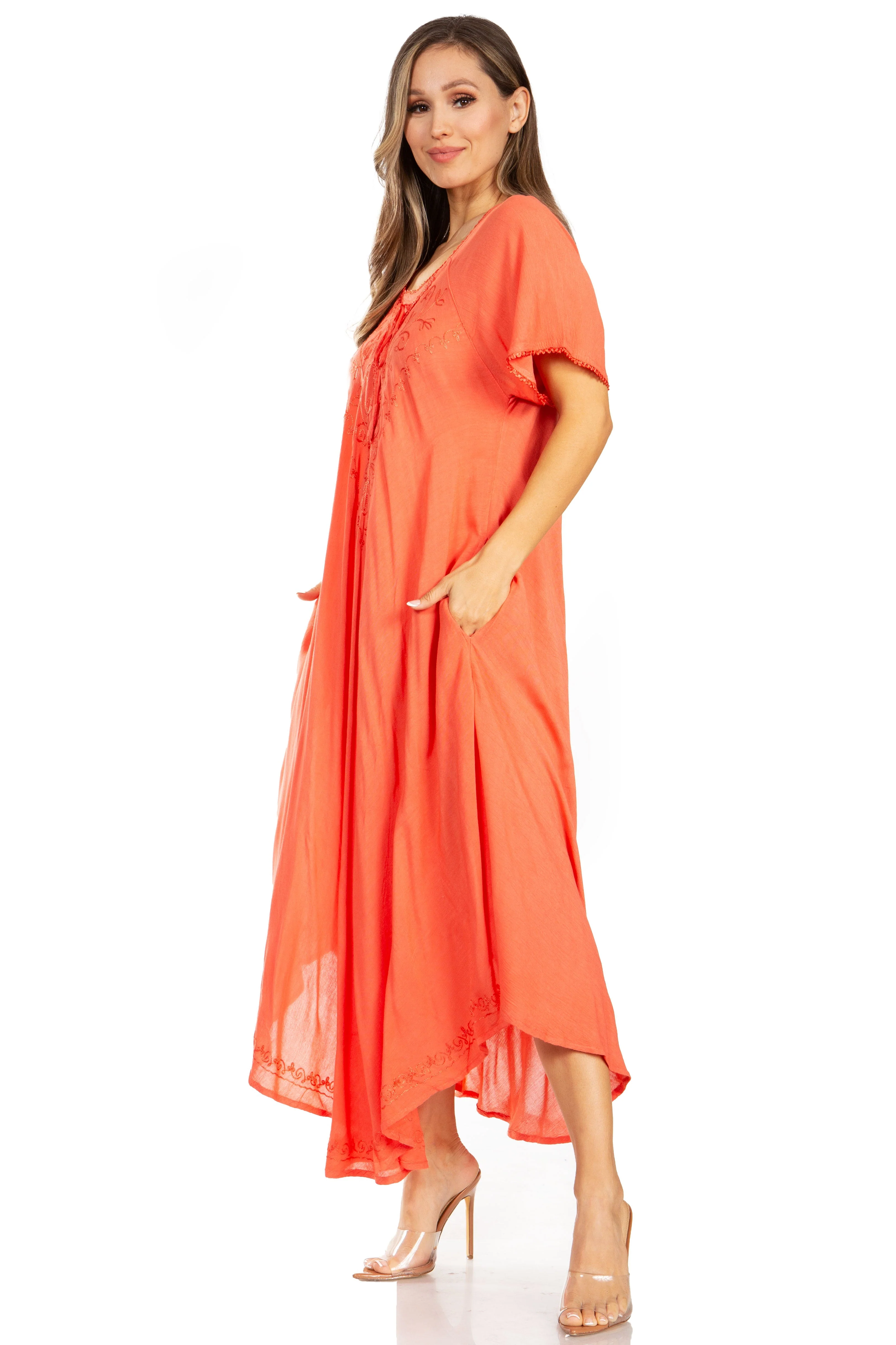 Sakkas Lilia Embroidered Lace Up Bodice Relaxed Fit  Maxi Sun Dress - Image 18