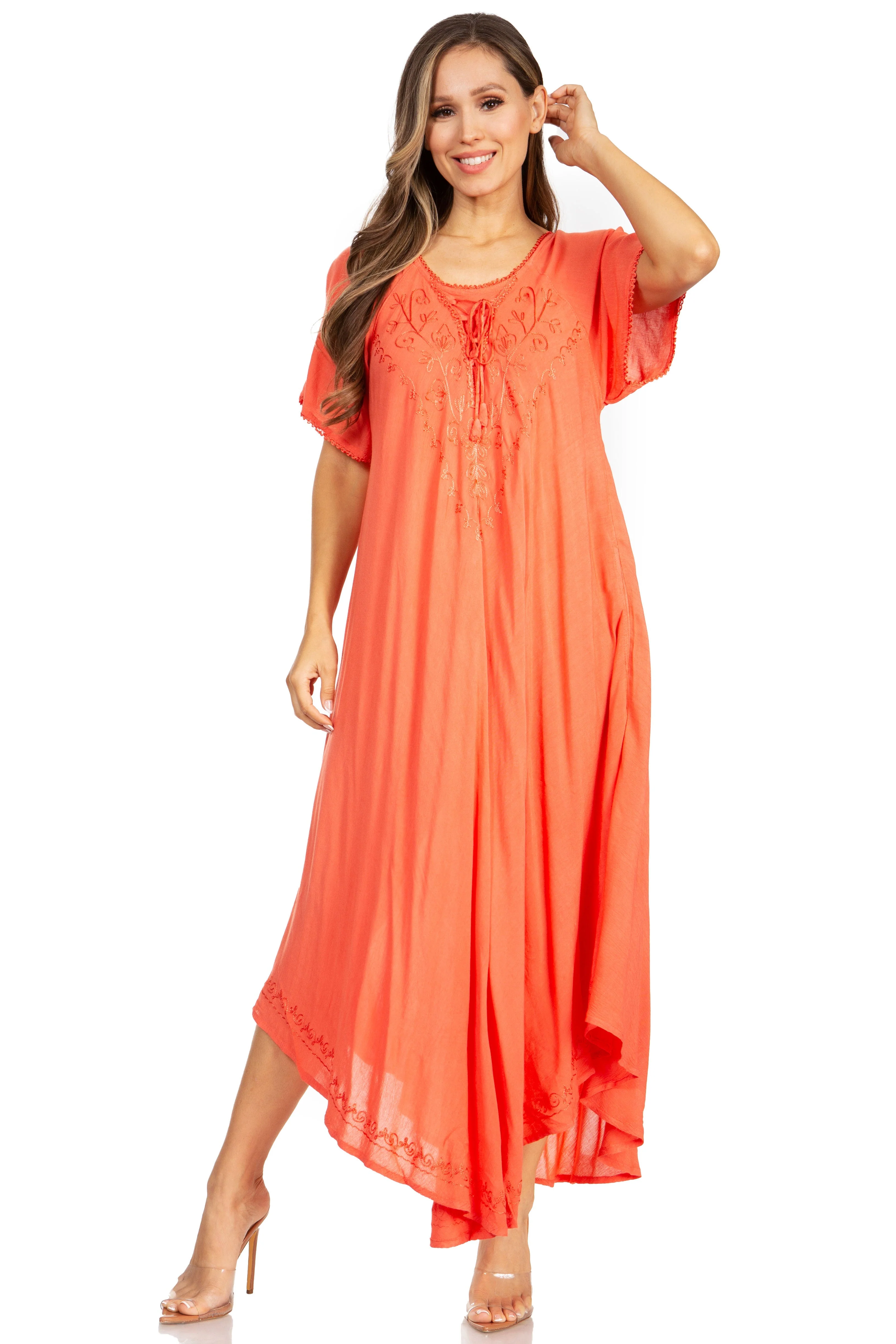 Sakkas Lilia Embroidered Lace Up Bodice Relaxed Fit  Maxi Sun Dress - Image 20