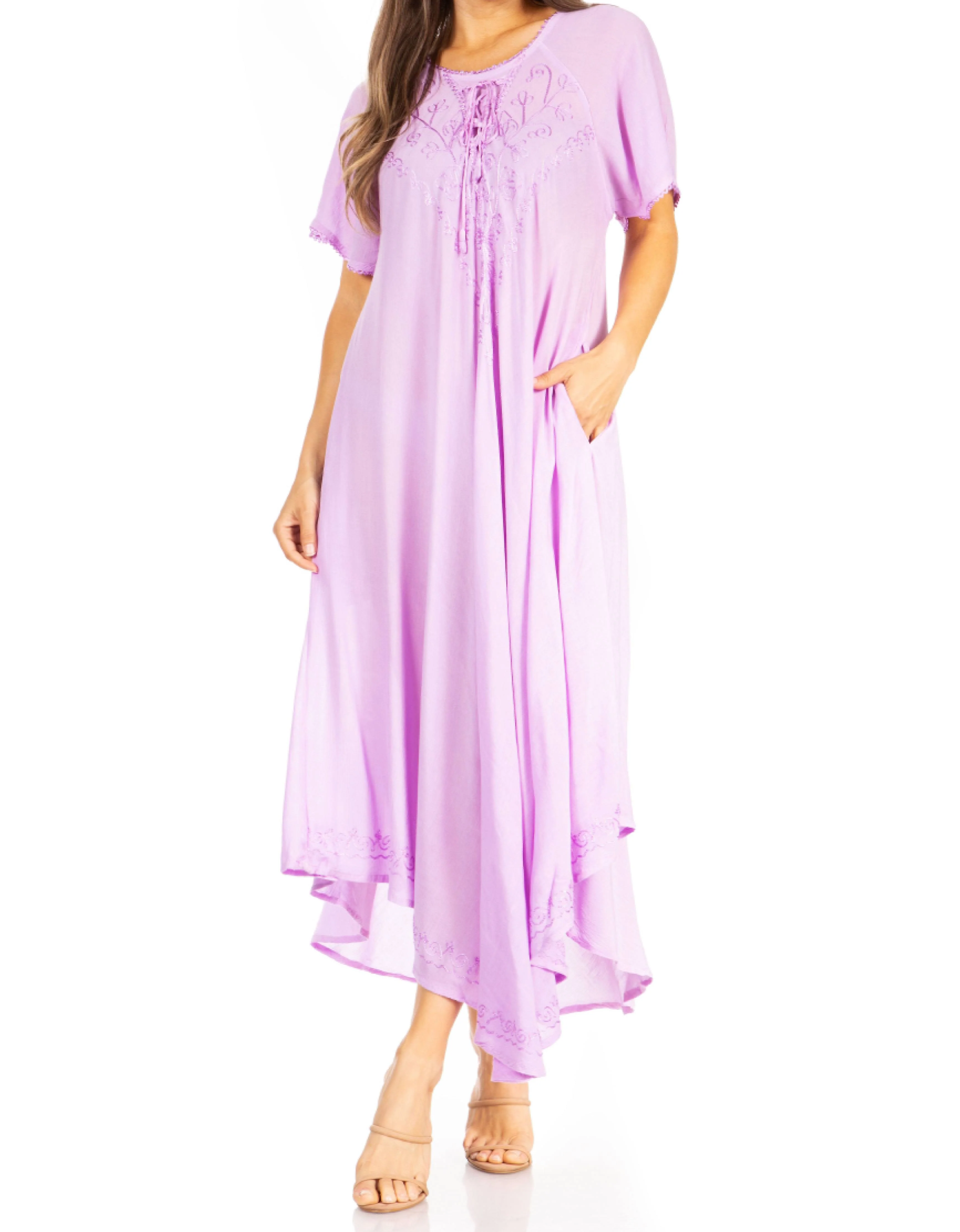 Sakkas Lilia Embroidered Lace Up Bodice Relaxed Fit  Maxi Sun Dress - Image 21