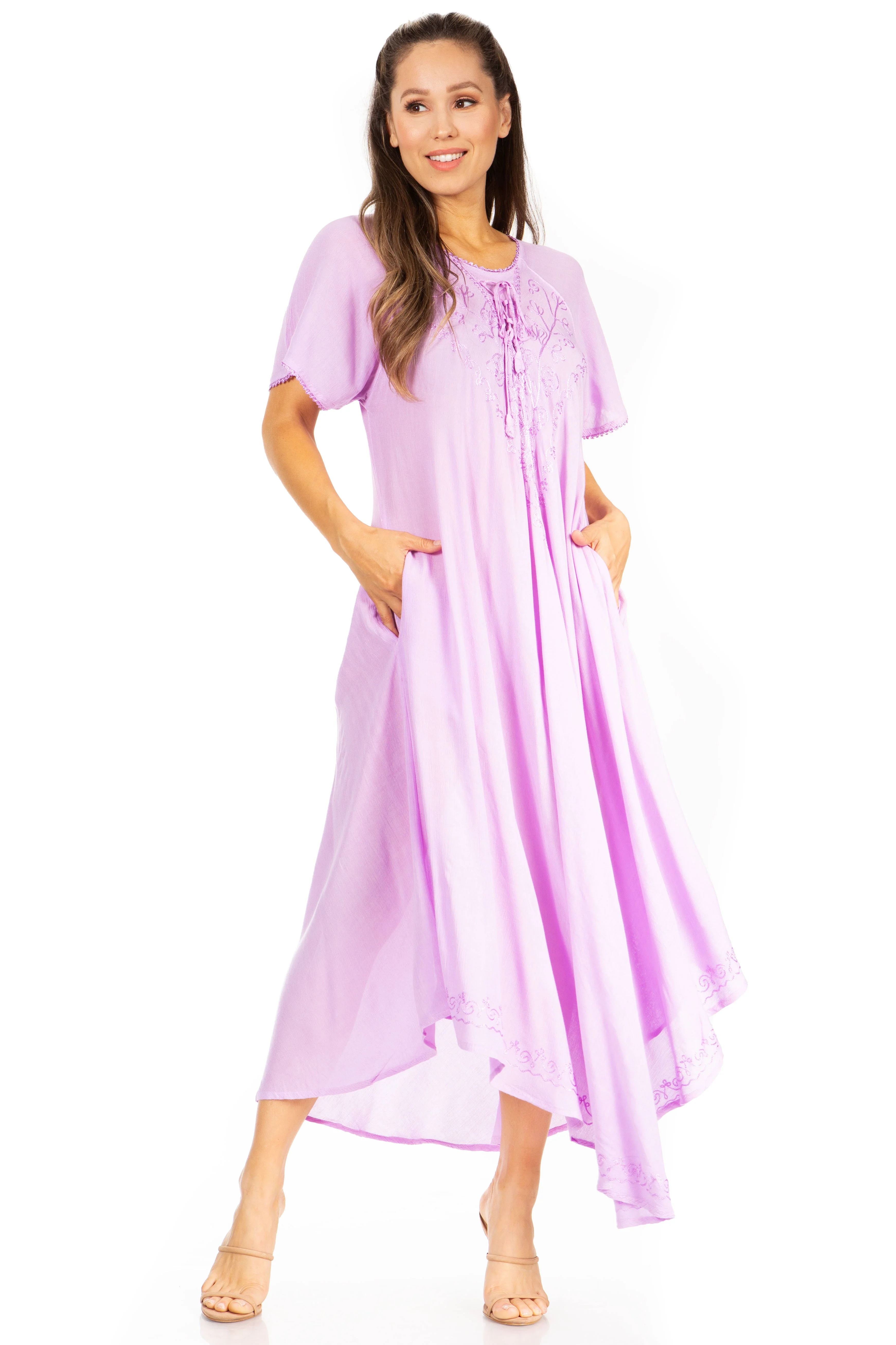 Sakkas Lilia Embroidered Lace Up Bodice Relaxed Fit  Maxi Sun Dress - Image 25