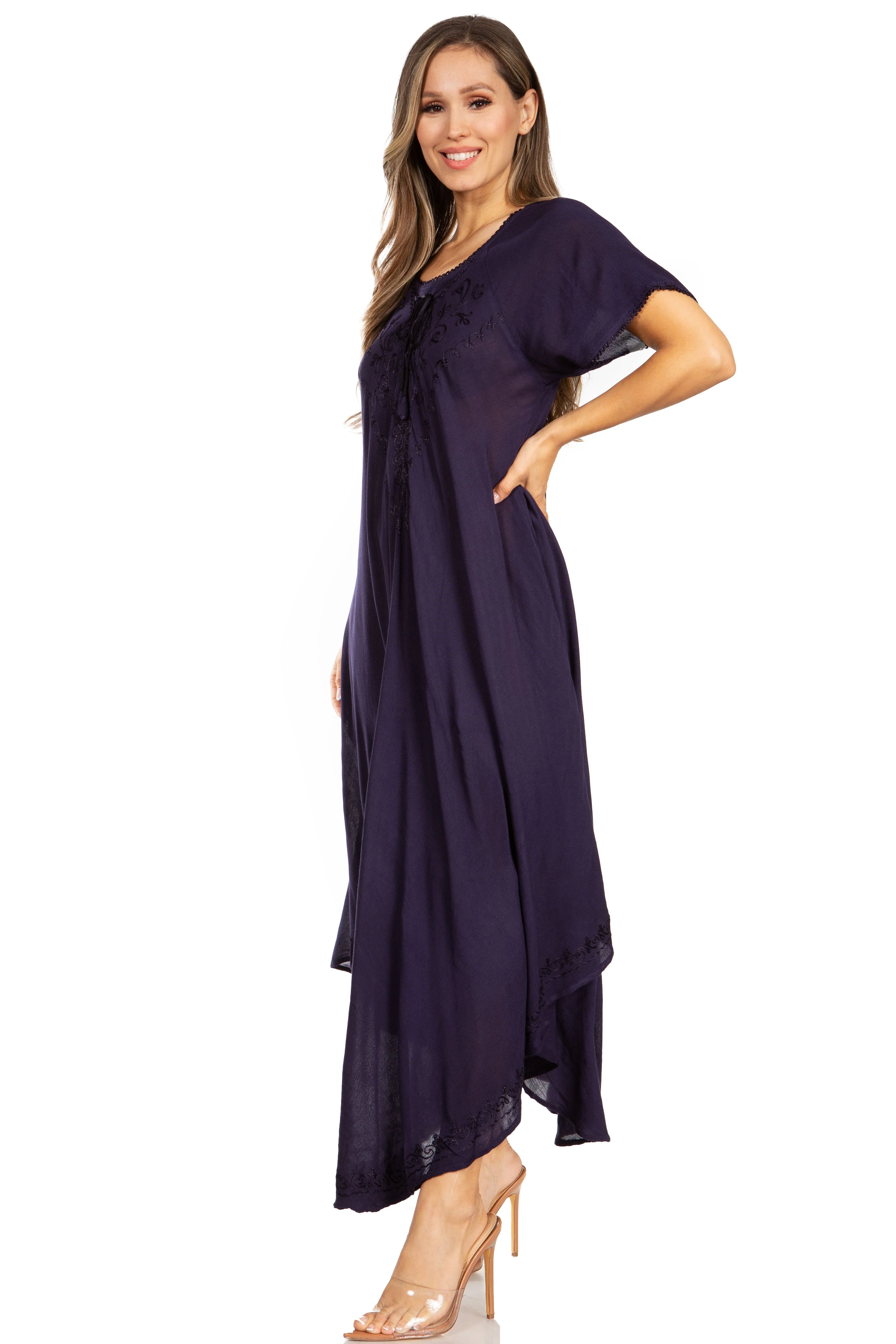 Sakkas Lilia Embroidered Lace Up Bodice Relaxed Fit  Maxi Sun Dress - Image 28
