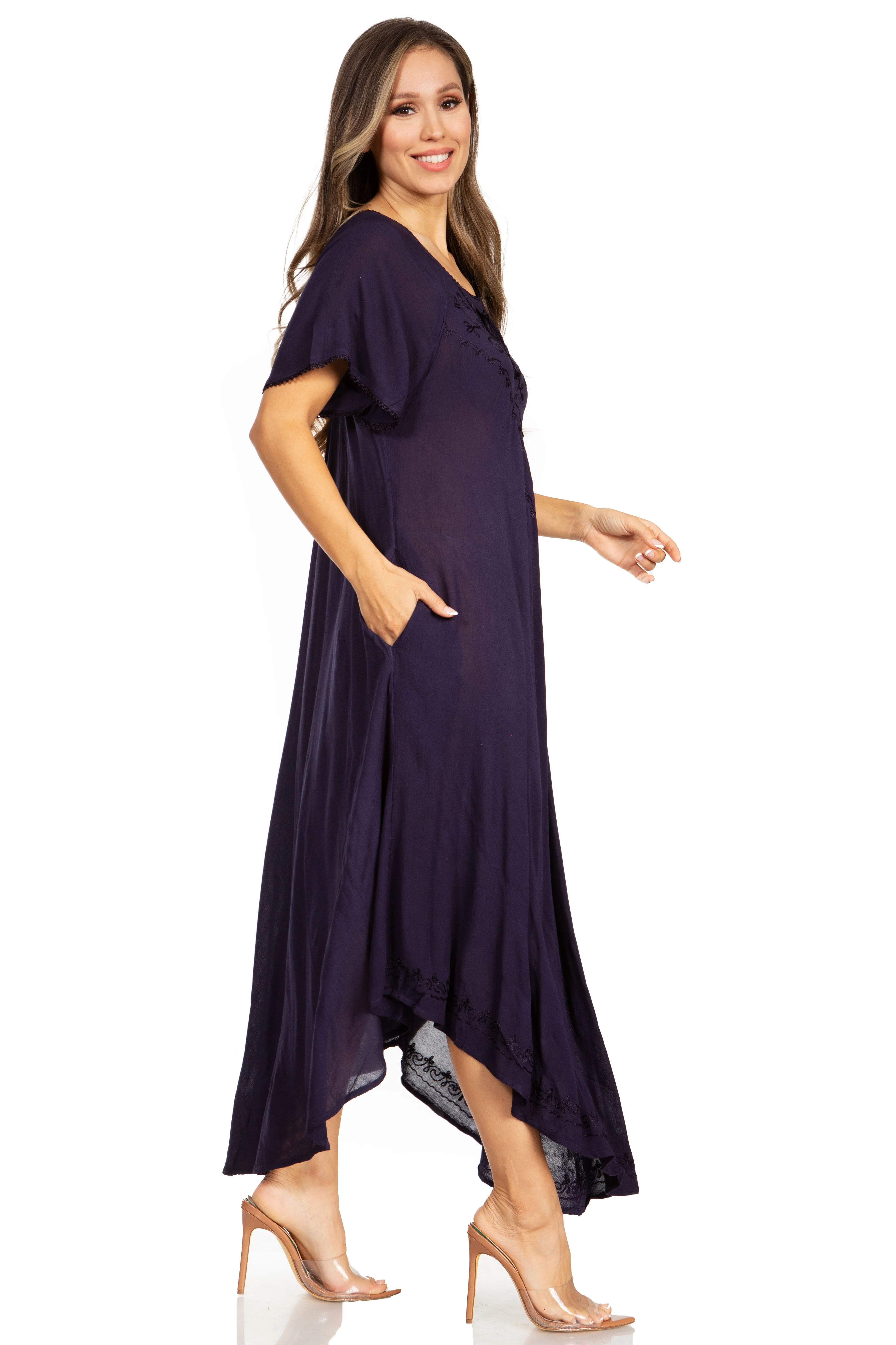 Sakkas Lilia Embroidered Lace Up Bodice Relaxed Fit  Maxi Sun Dress - Image 29