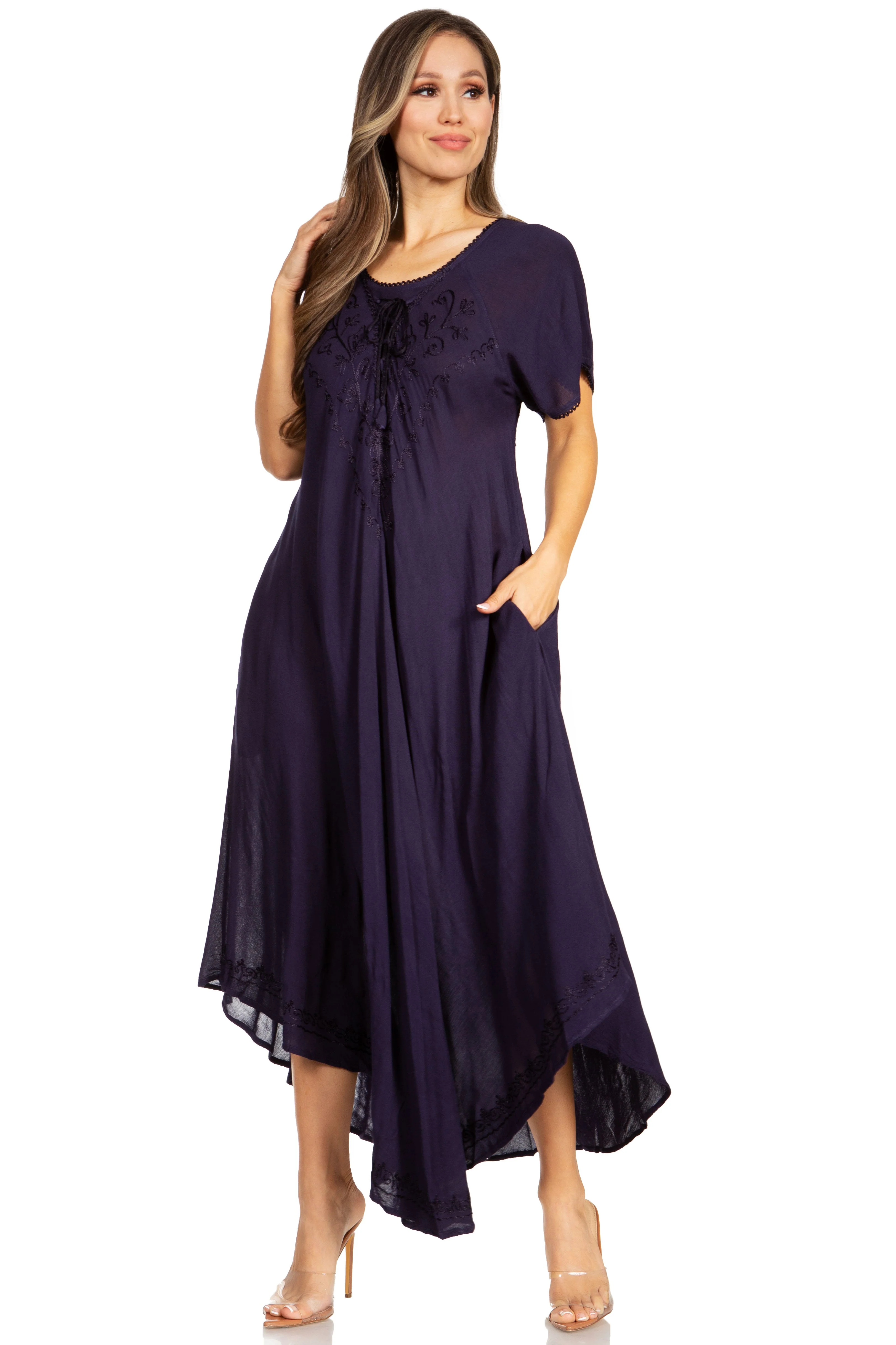 Sakkas Lilia Embroidered Lace Up Bodice Relaxed Fit  Maxi Sun Dress - Image 30