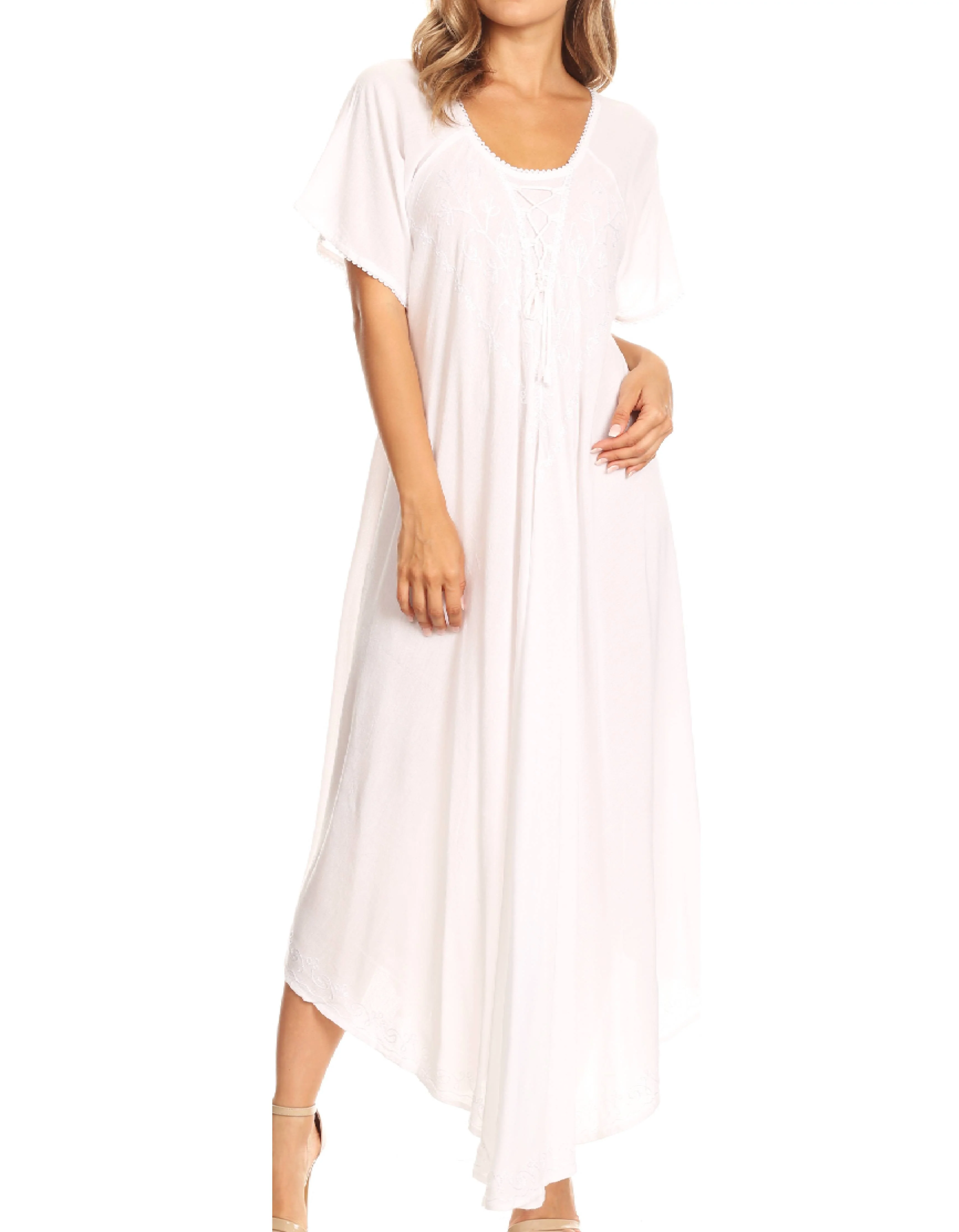 Sakkas Lilia Embroidered Lace Up Bodice Relaxed Fit  Maxi Sun Dress - Image 31