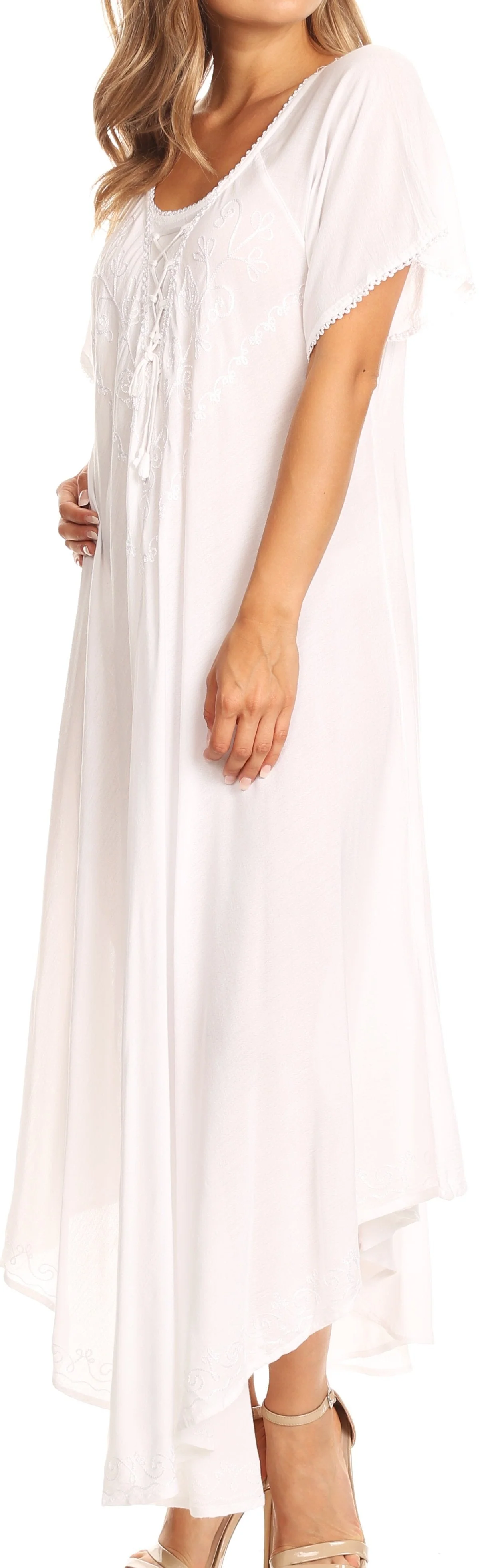 Sakkas Lilia Embroidered Lace Up Bodice Relaxed Fit  Maxi Sun Dress - Image 33