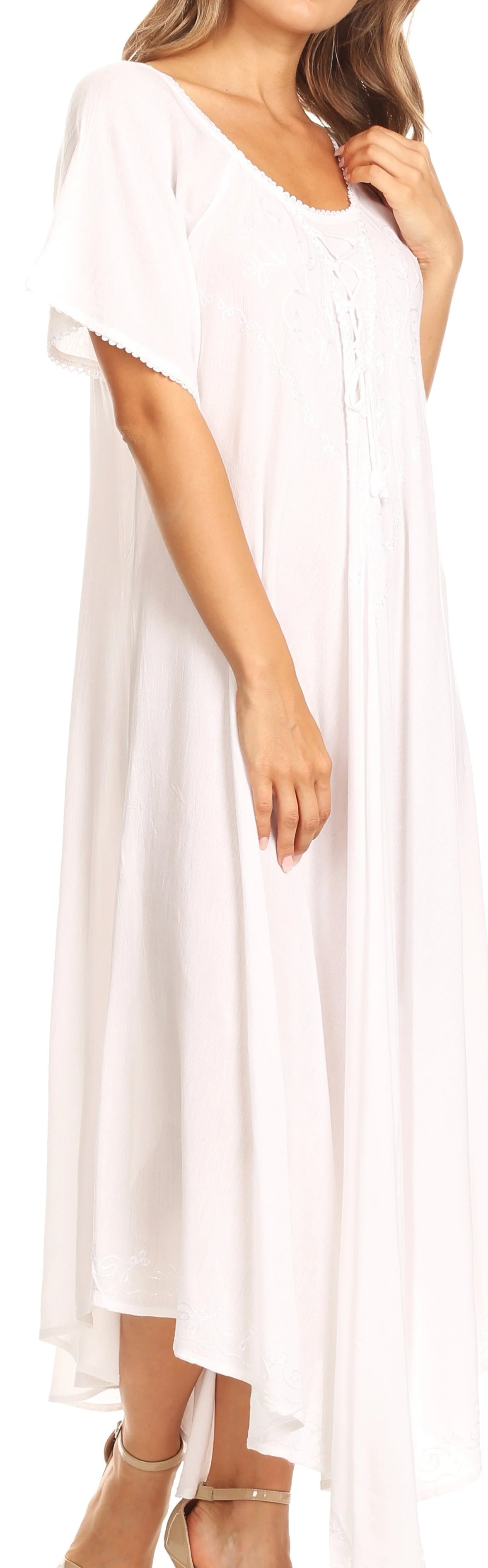 Sakkas Lilia Embroidered Lace Up Bodice Relaxed Fit  Maxi Sun Dress - Image 34