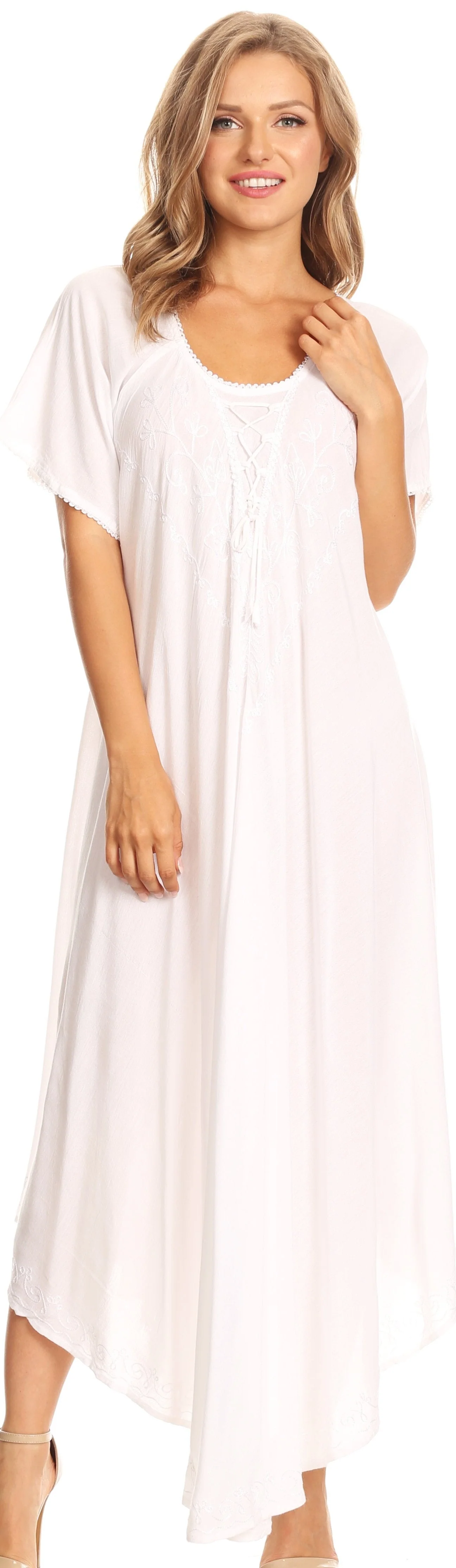 Sakkas Lilia Embroidered Lace Up Bodice Relaxed Fit  Maxi Sun Dress - Image 35