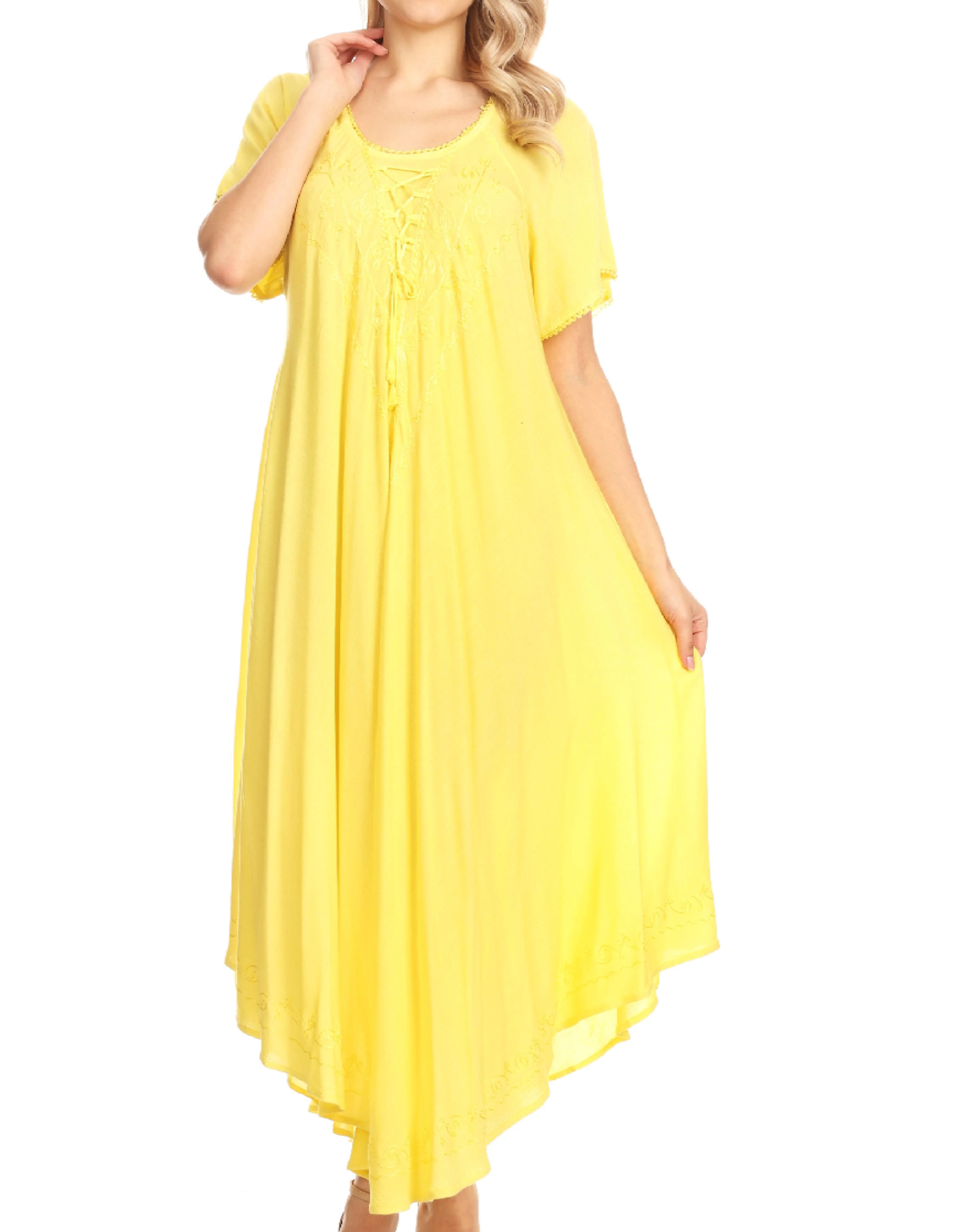 Sakkas Lilia Embroidered Lace Up Bodice Relaxed Fit  Maxi Sun Dress - Image 36