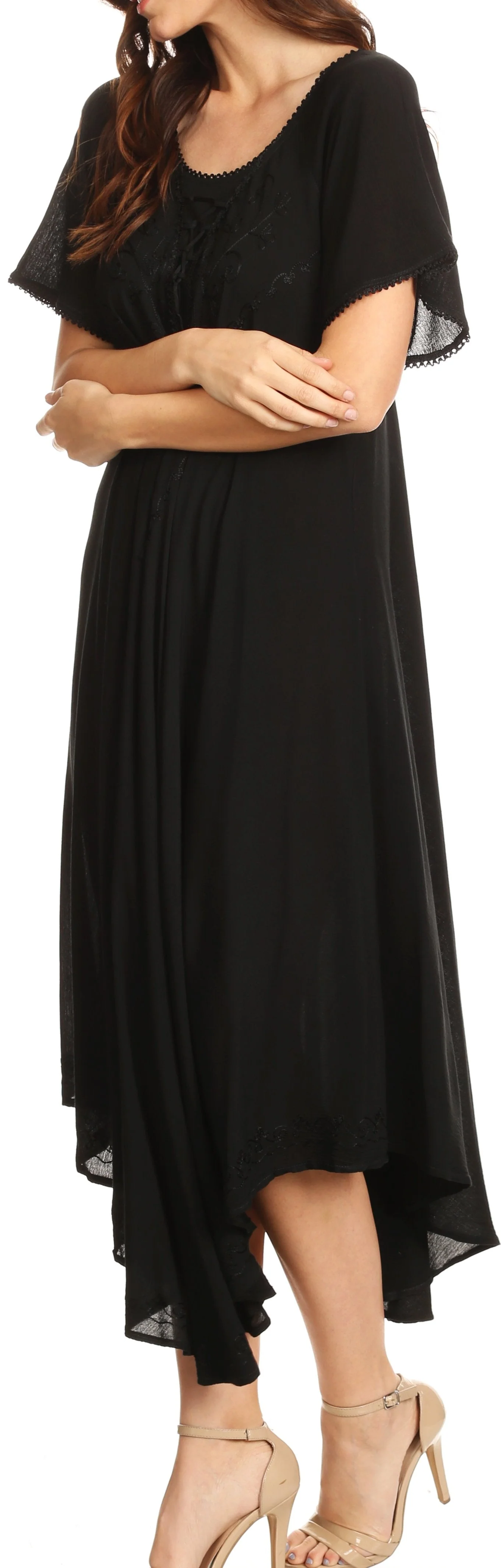 Sakkas Lilia Embroidered Lace Up Bodice Relaxed Fit  Maxi Sun Dress - Image 4