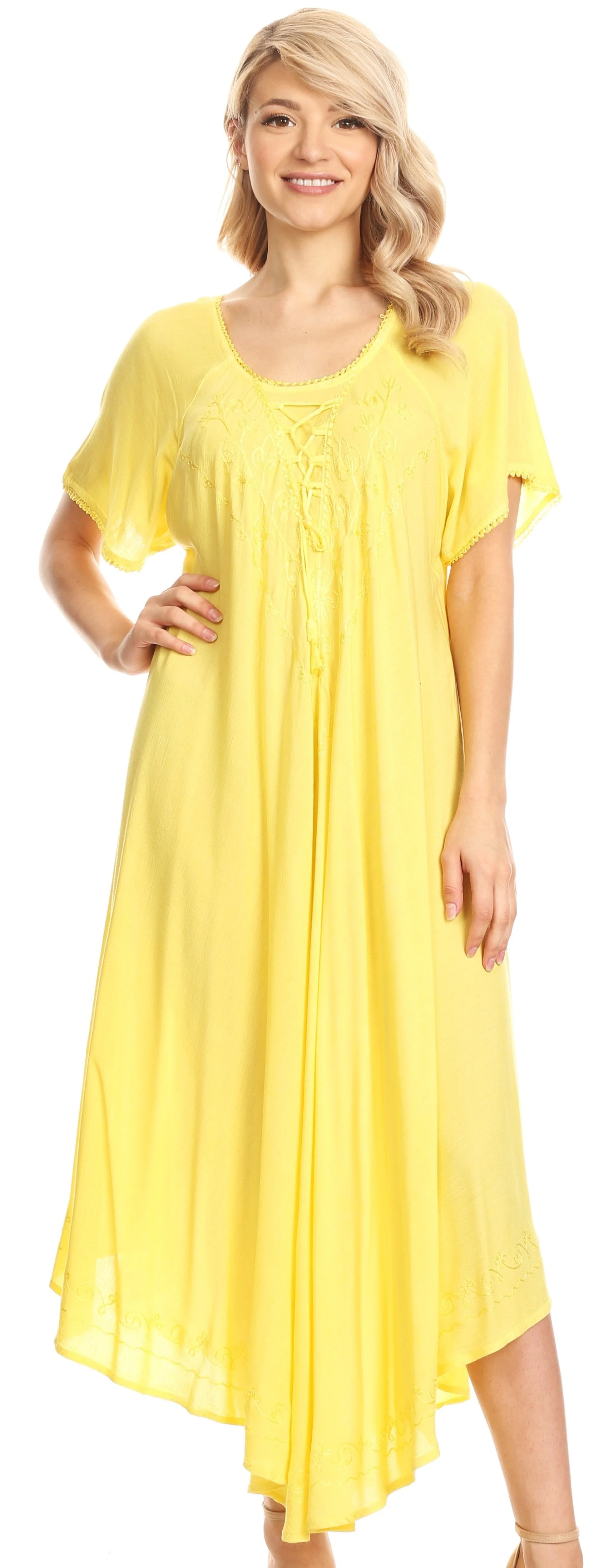Sakkas Lilia Embroidered Lace Up Bodice Relaxed Fit  Maxi Sun Dress - Image 40