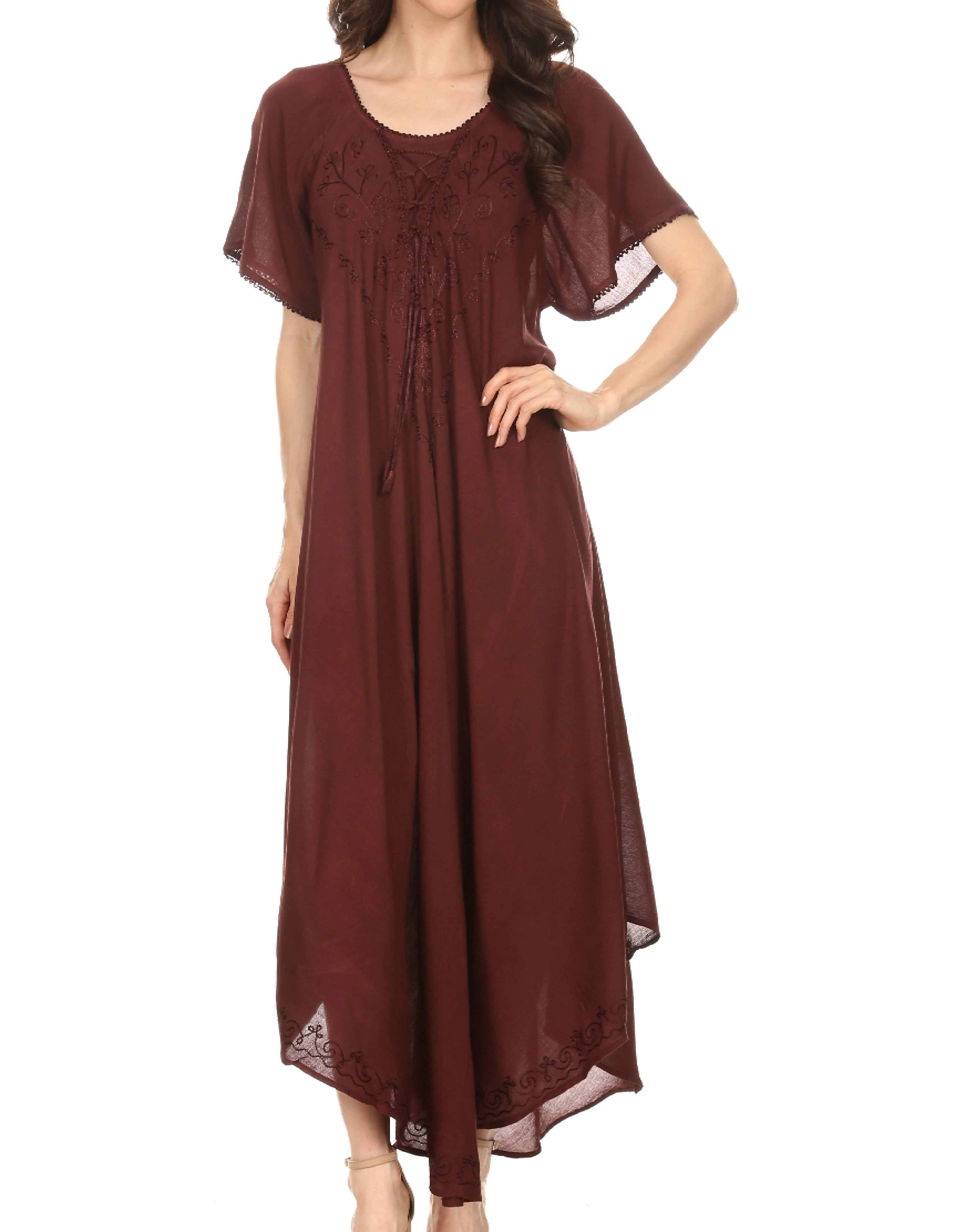 Sakkas Lilia Embroidered Lace Up Bodice Relaxed Fit  Maxi Sun Dress - Image 41