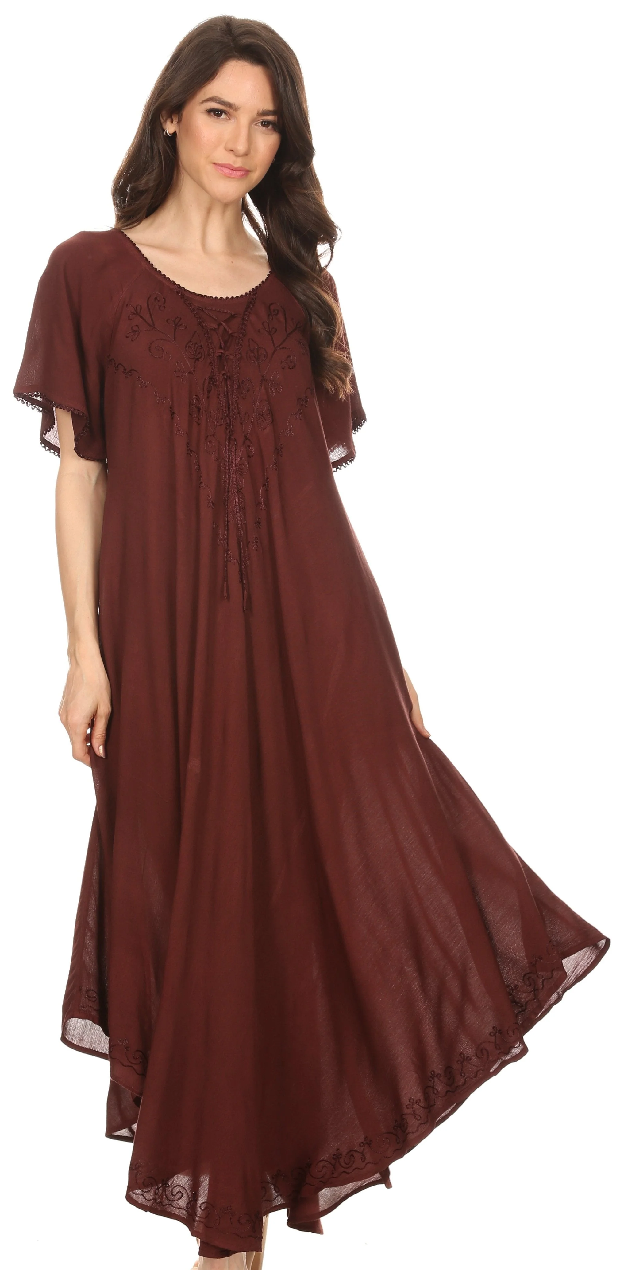 Sakkas Lilia Embroidered Lace Up Bodice Relaxed Fit  Maxi Sun Dress - Image 45