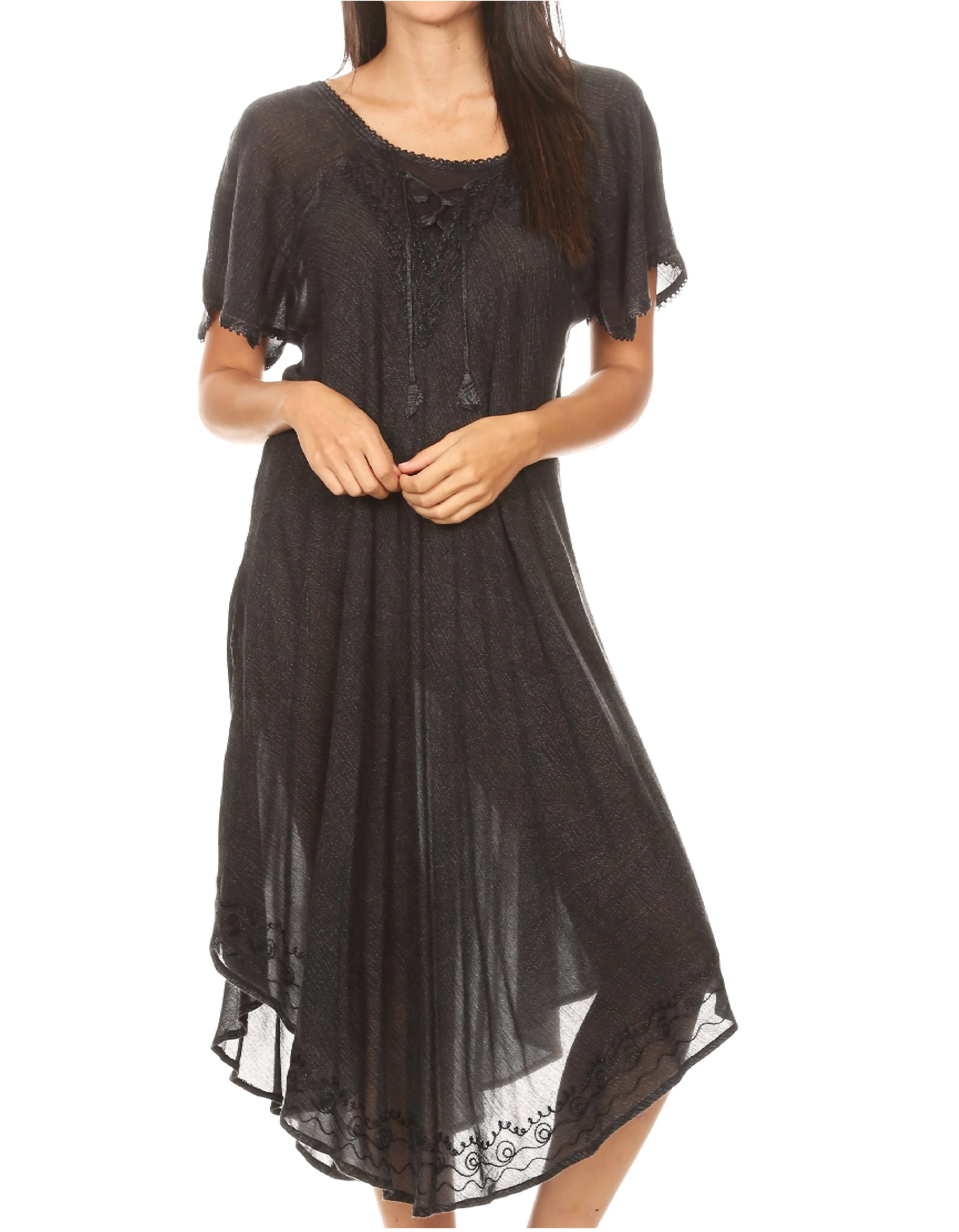 Sakkas Lilia Embroidered Lace Up Bodice Relaxed Fit  Maxi Sun Dress - Image 46
