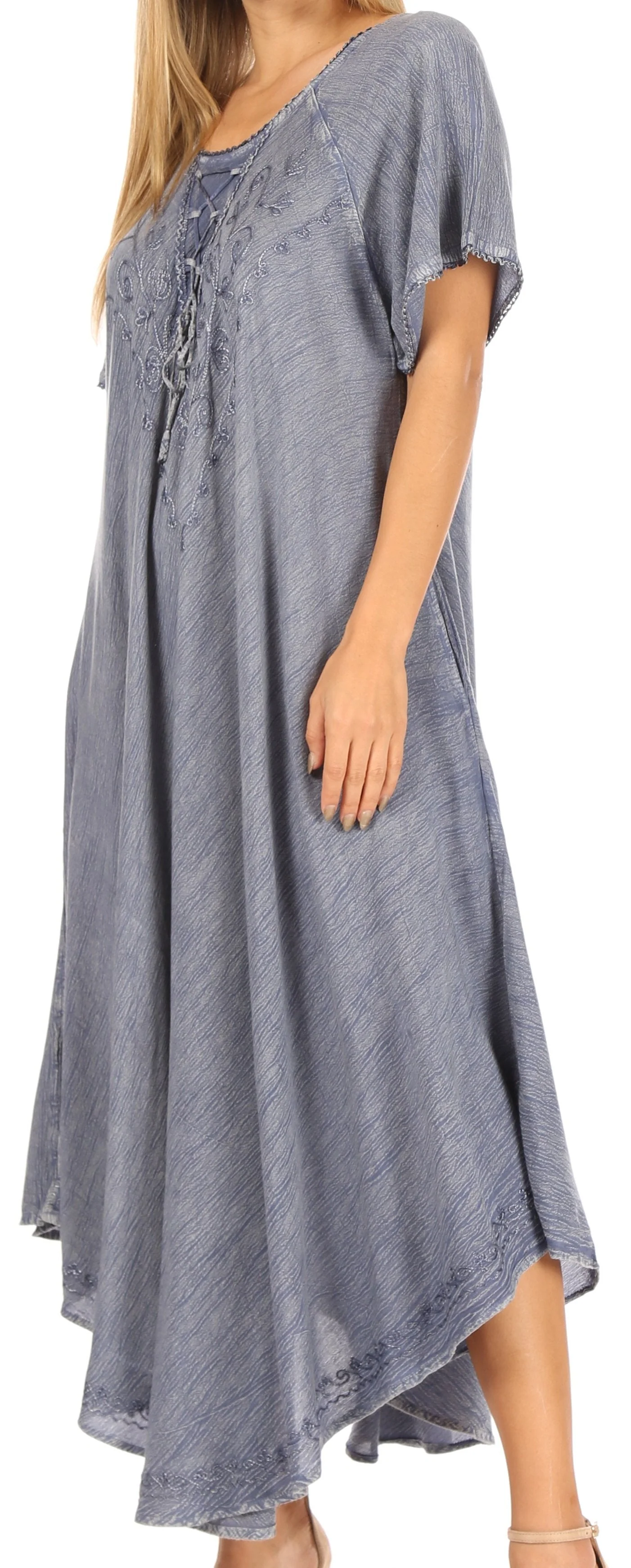 Sakkas Lilia Embroidered Lace Up Bodice Relaxed Fit  Maxi Sun Dress - Image 53