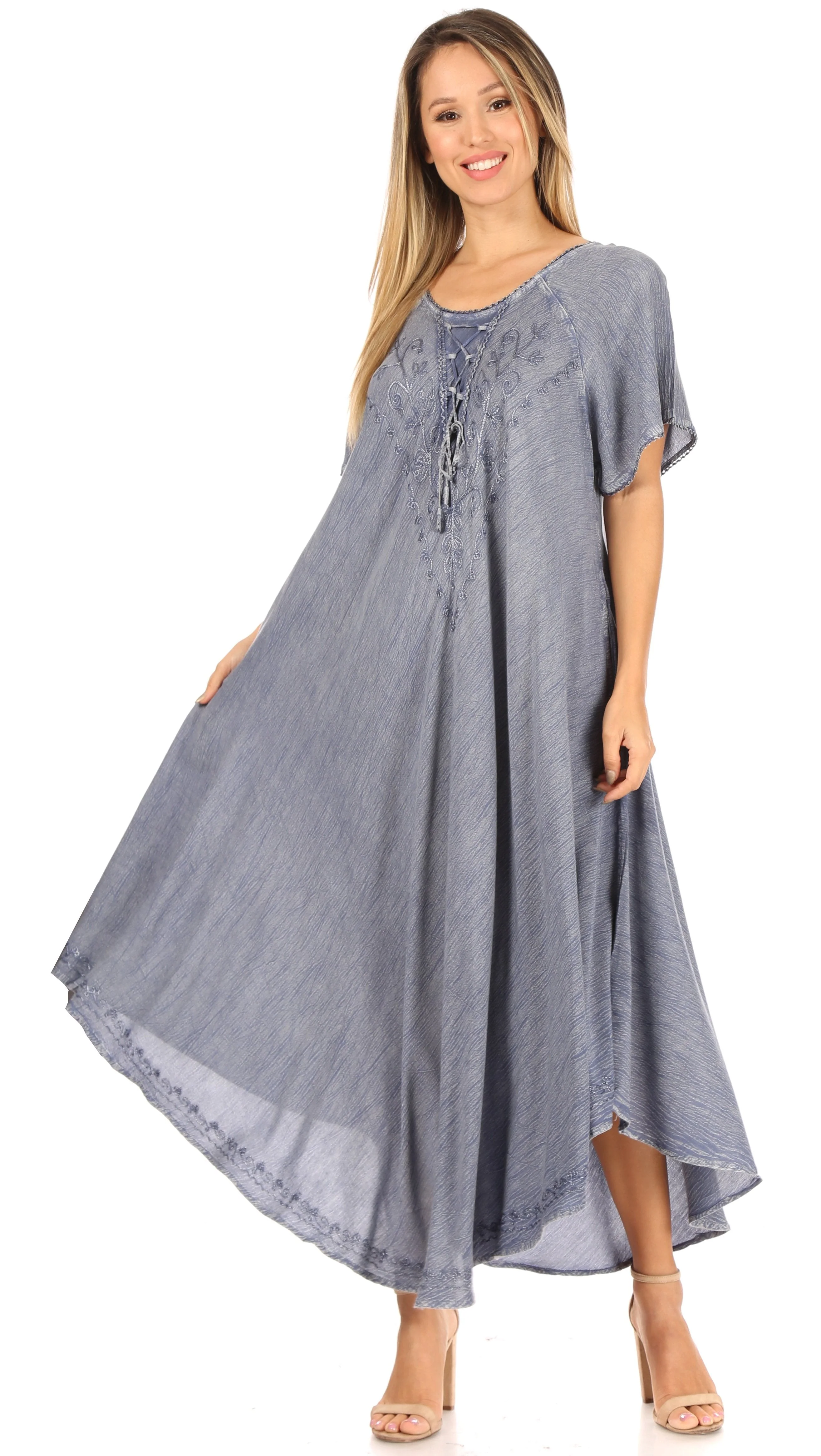 Sakkas Lilia Embroidered Lace Up Bodice Relaxed Fit  Maxi Sun Dress - Image 55