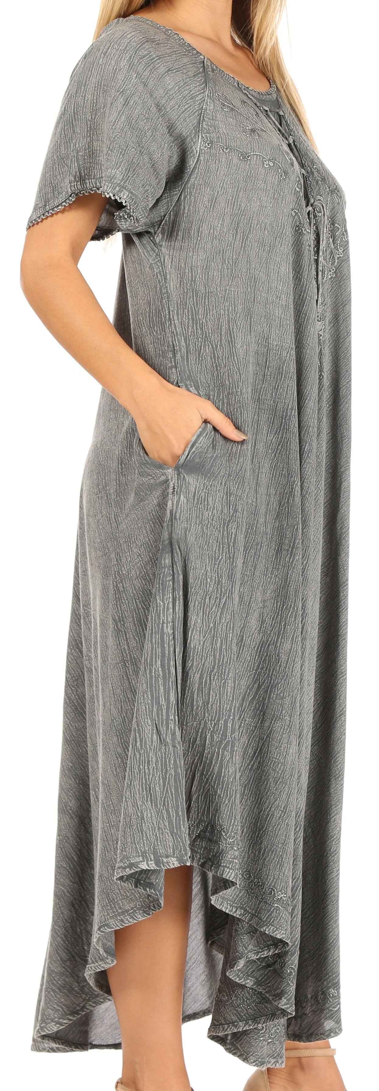Sakkas Lilia Embroidered Lace Up Bodice Relaxed Fit  Maxi Sun Dress - Image 59