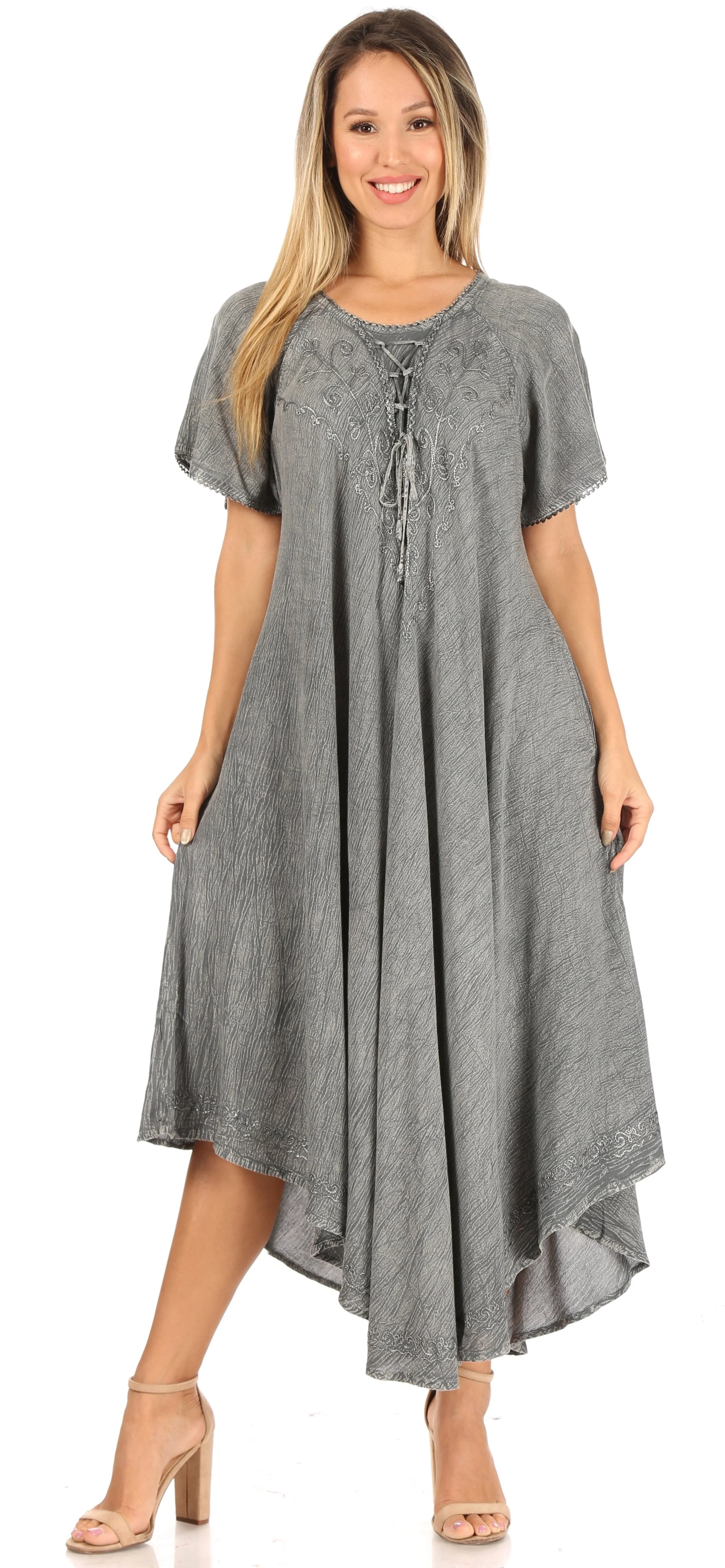 Sakkas Lilia Embroidered Lace Up Bodice Relaxed Fit  Maxi Sun Dress - Image 60