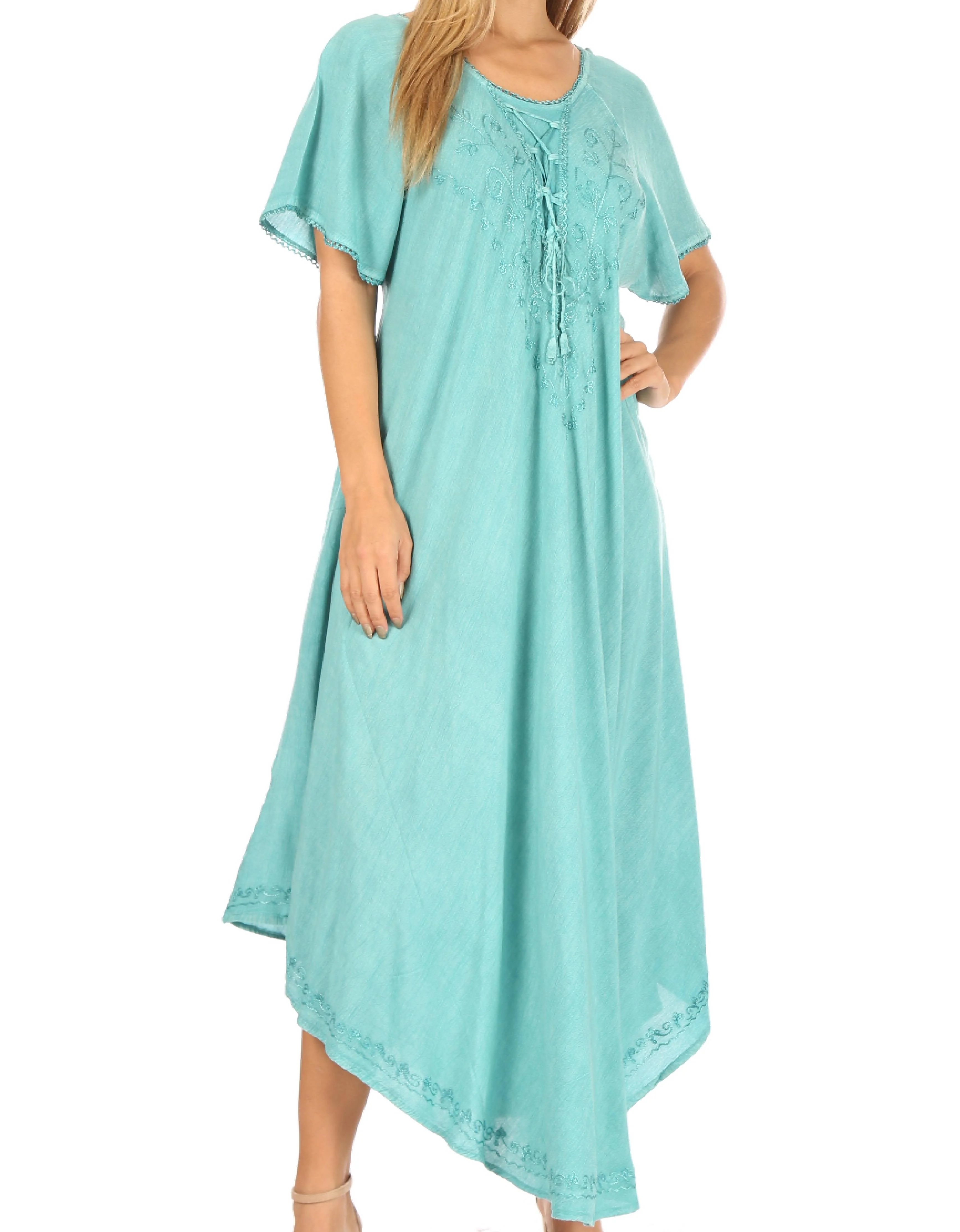 Sakkas Lilia Embroidered Lace Up Bodice Relaxed Fit  Maxi Sun Dress - Image 61