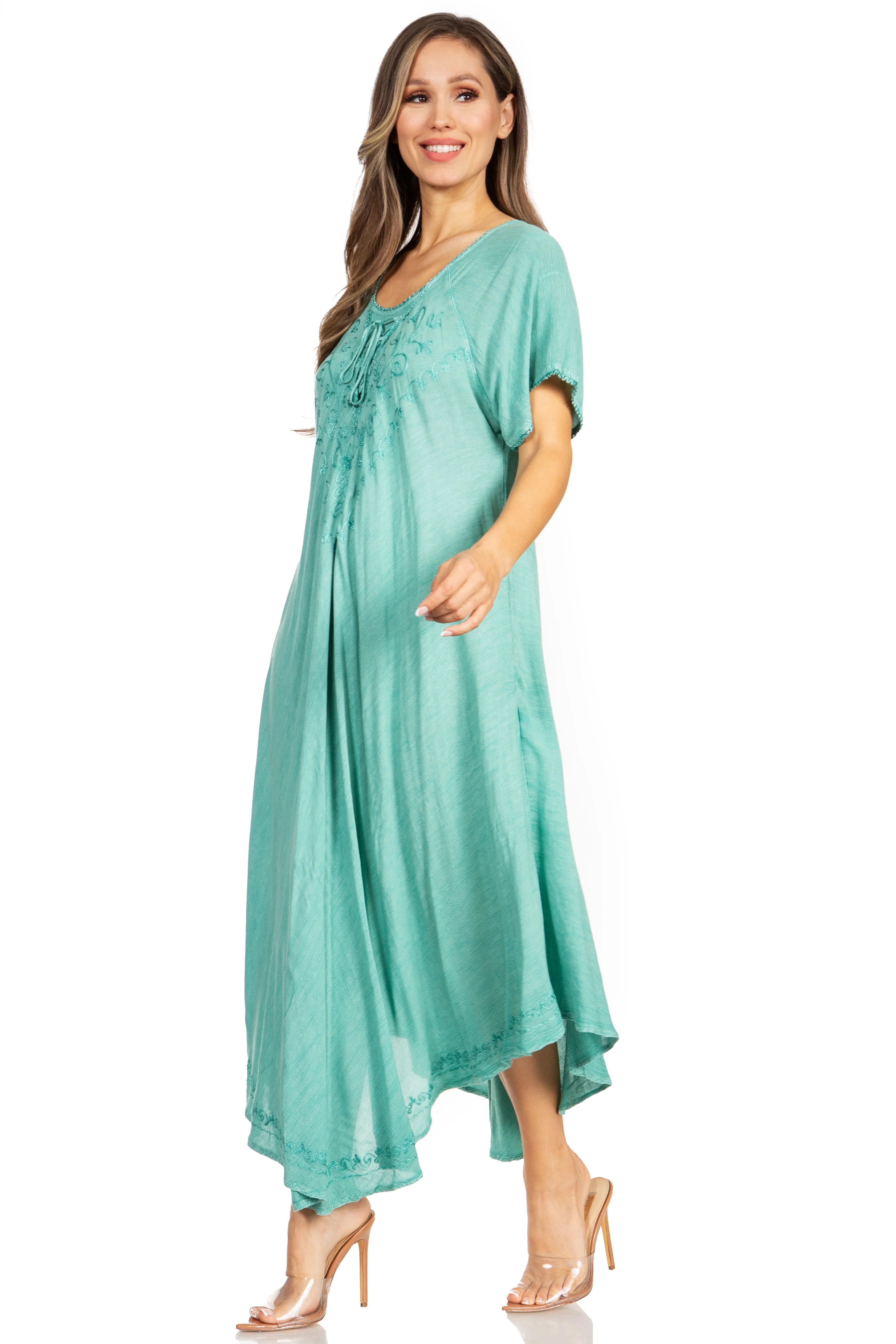 Sakkas Lilia Embroidered Lace Up Bodice Relaxed Fit  Maxi Sun Dress - Image 63
