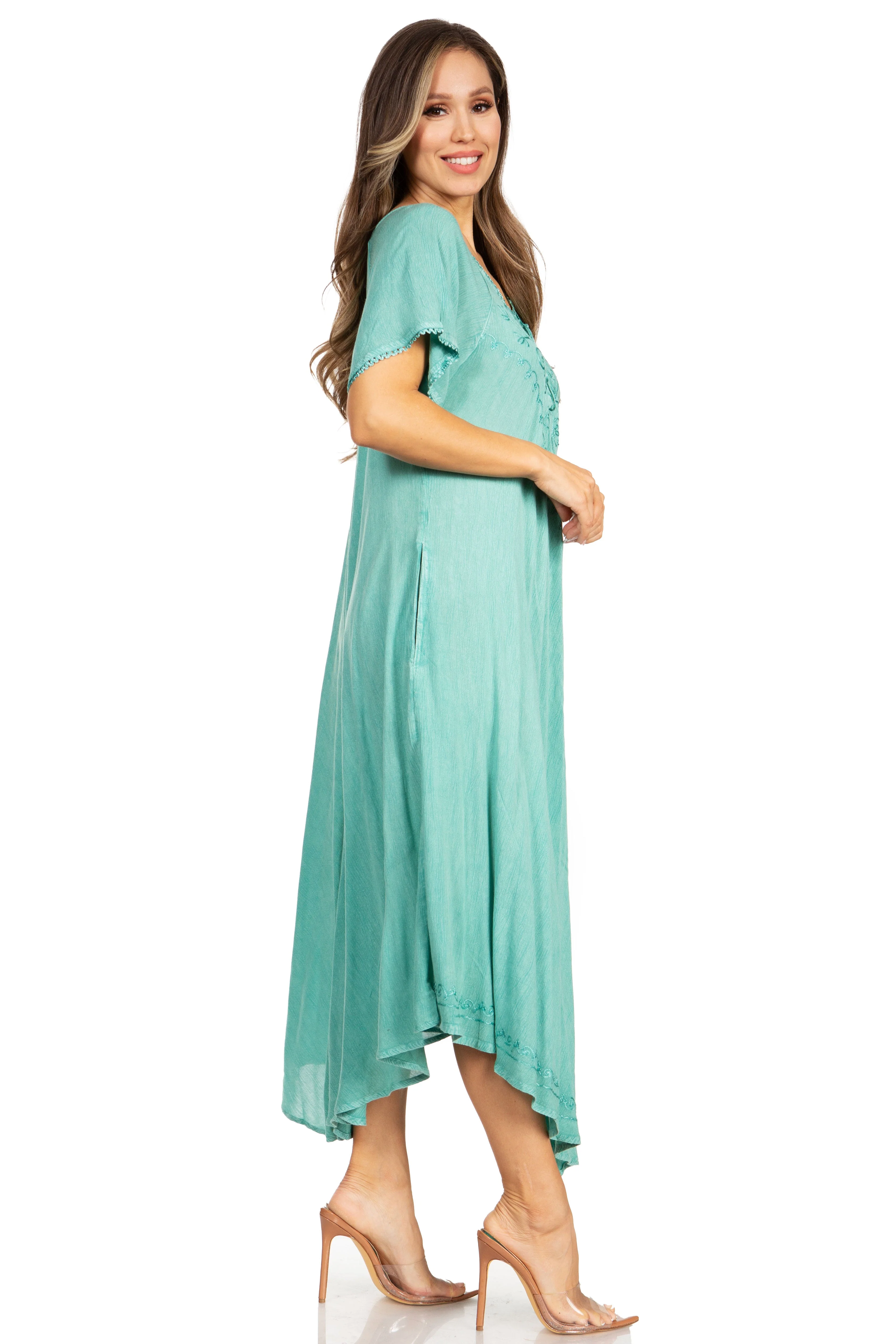 Sakkas Lilia Embroidered Lace Up Bodice Relaxed Fit  Maxi Sun Dress - Image 64
