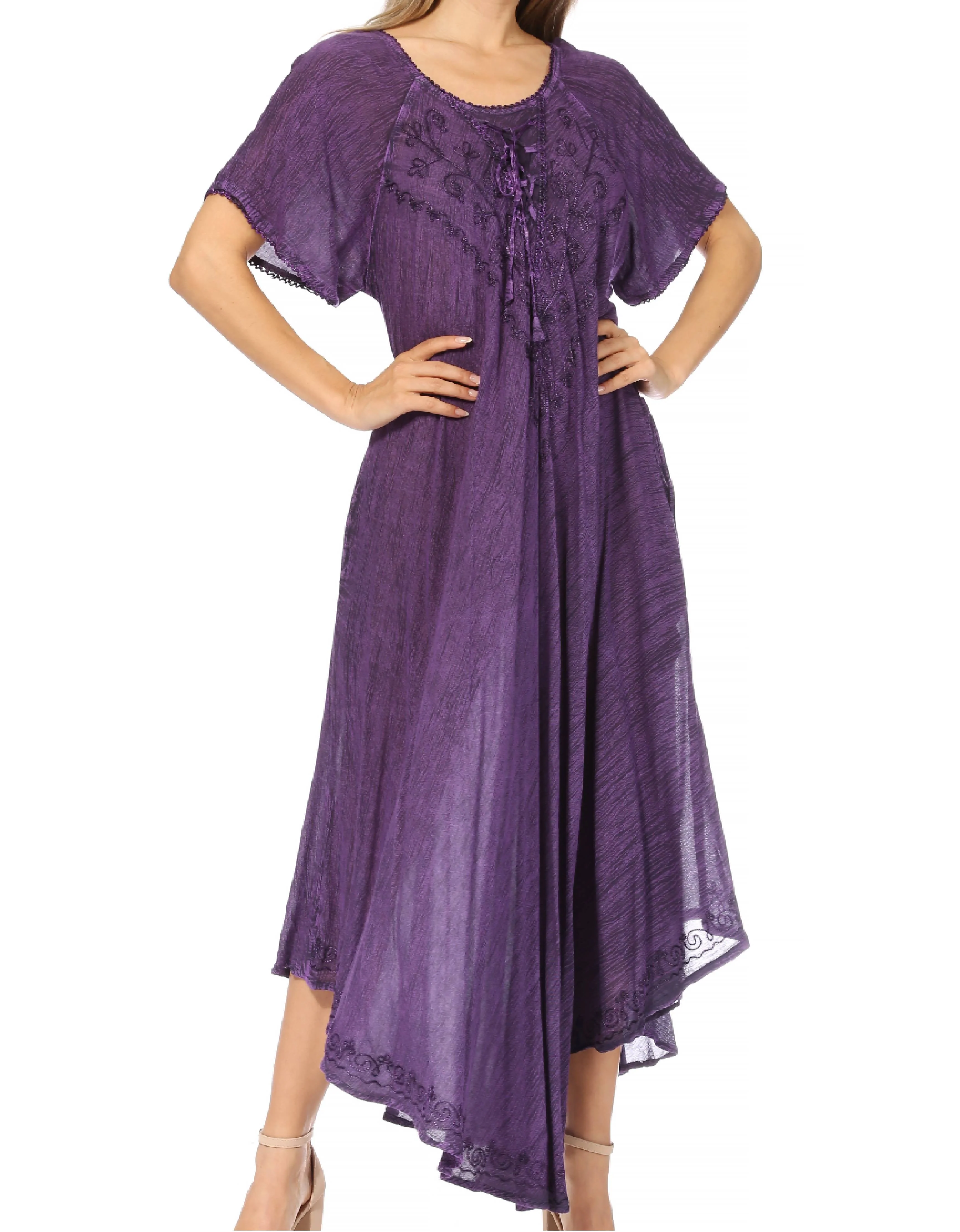 Sakkas Lilia Embroidered Lace Up Bodice Relaxed Fit  Maxi Sun Dress - Image 66