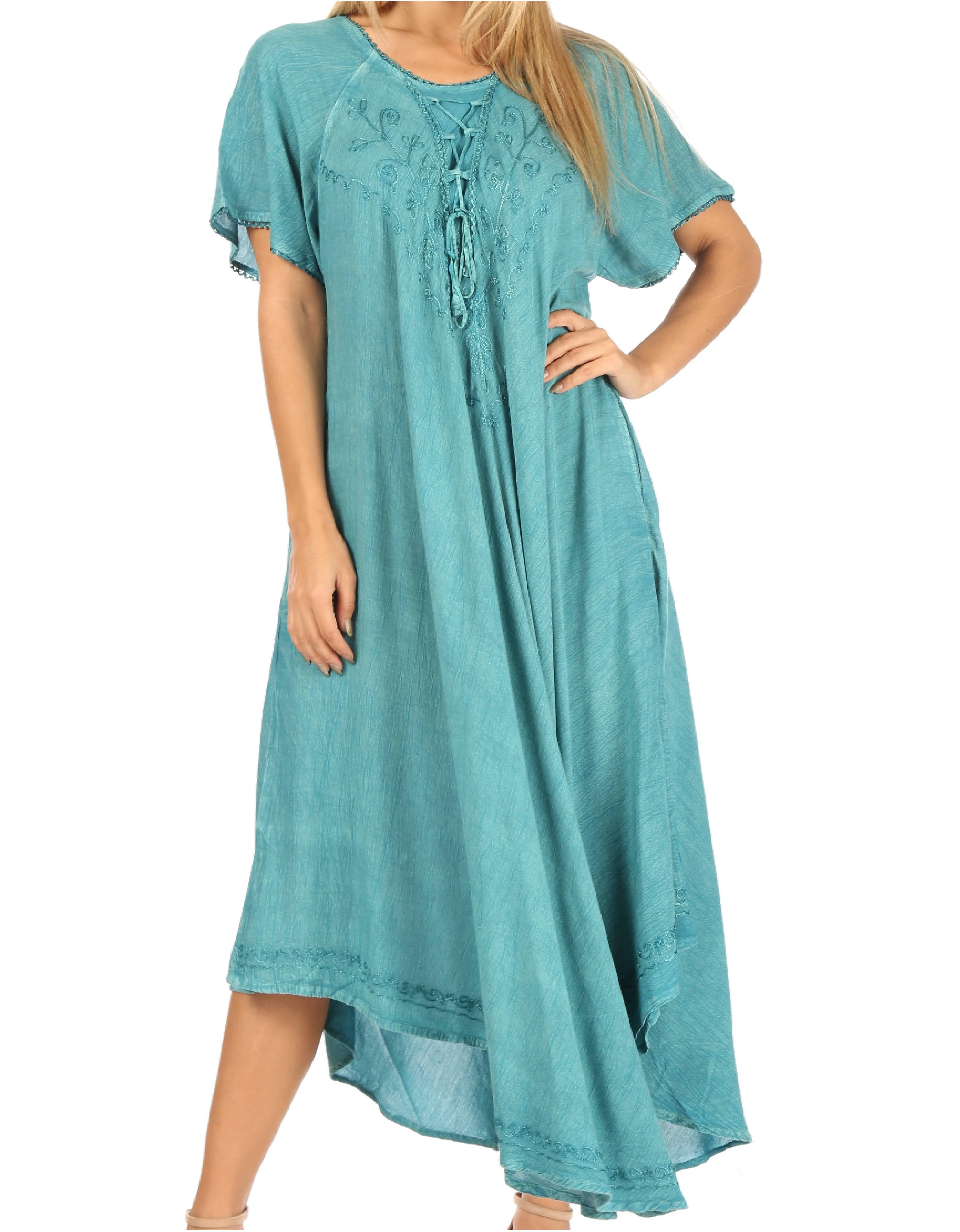 Sakkas Lilia Embroidered Lace Up Bodice Relaxed Fit  Maxi Sun Dress - Image 71