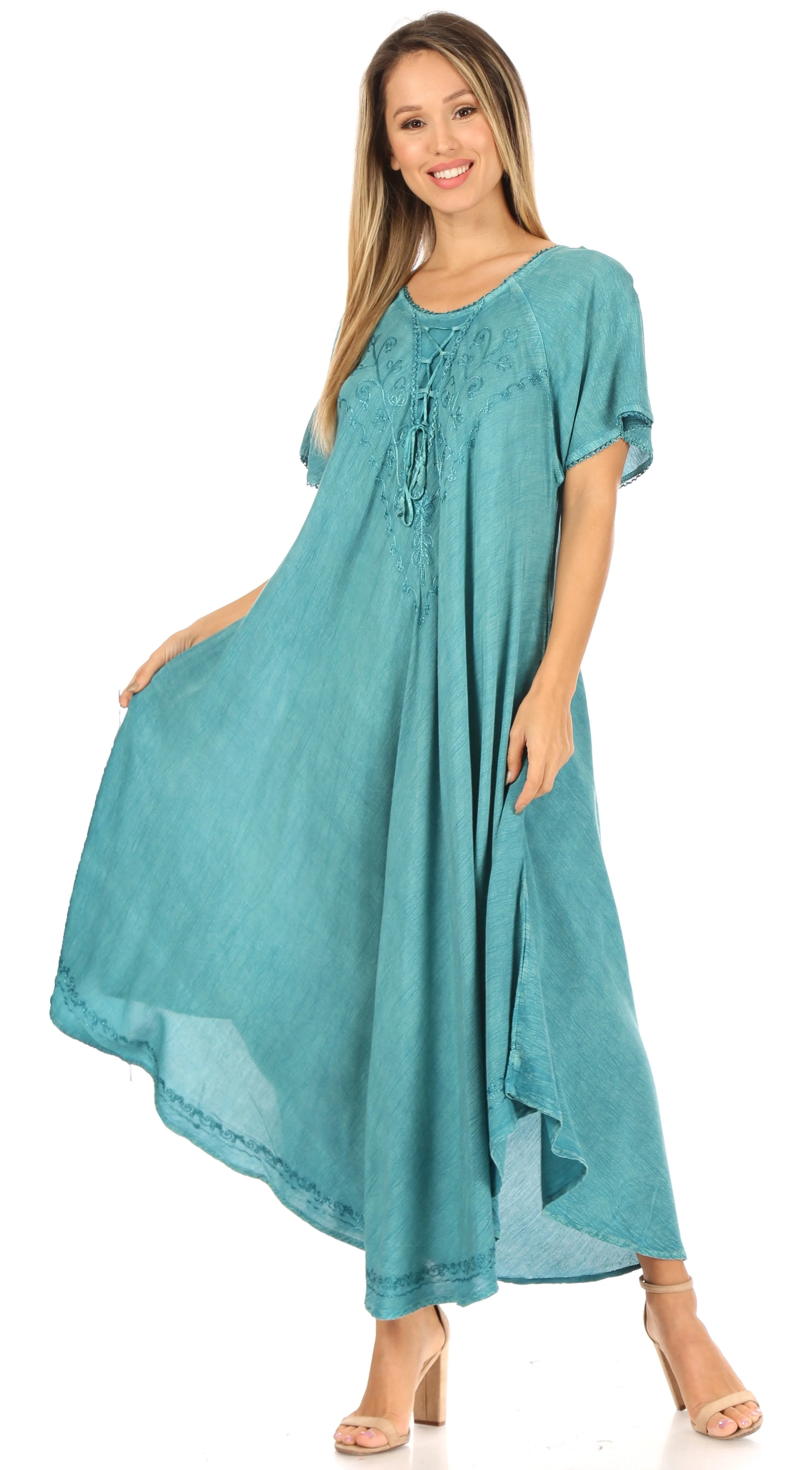 Sakkas Lilia Embroidered Lace Up Bodice Relaxed Fit  Maxi Sun Dress - Image 75