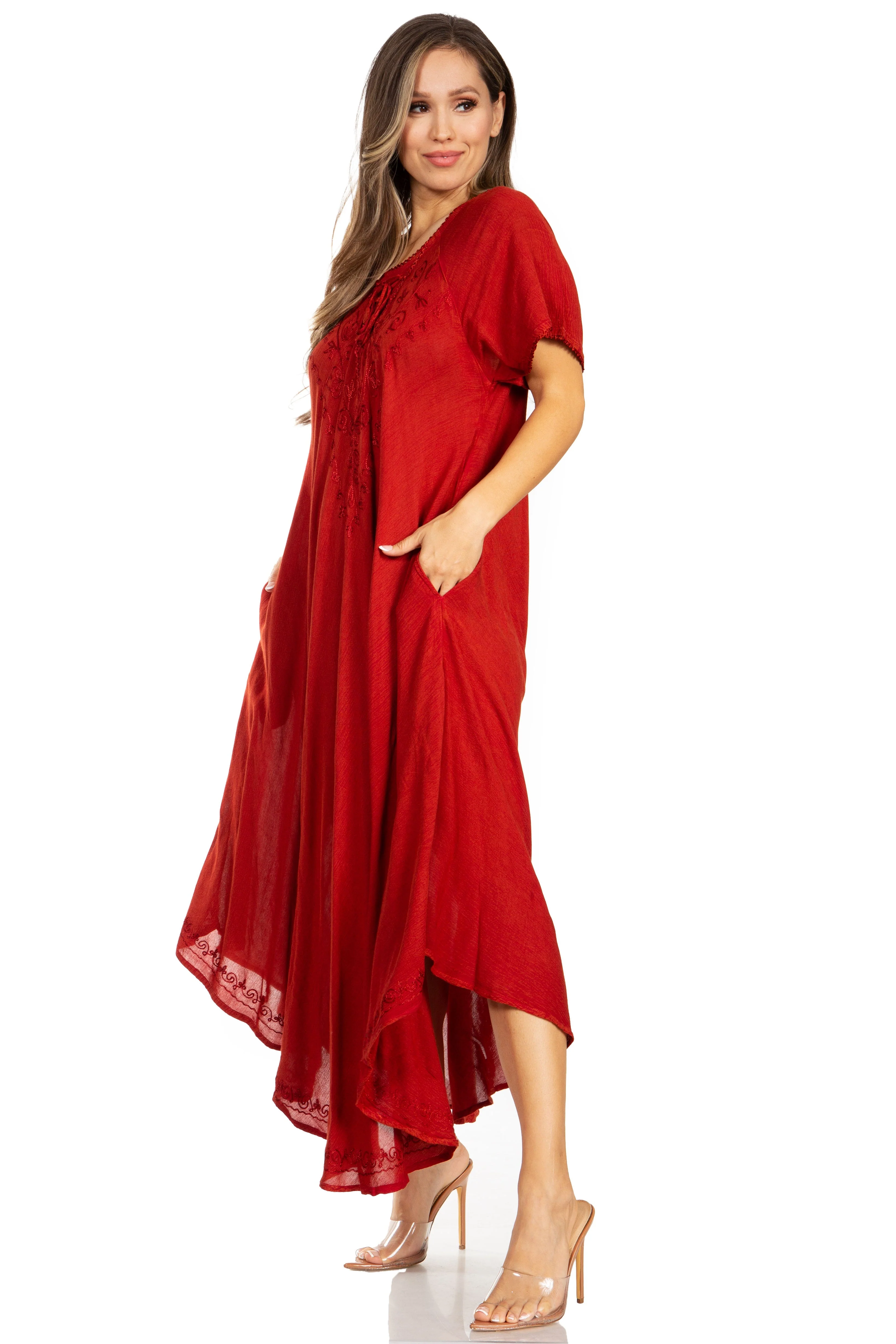Sakkas Lilia Embroidered Lace Up Bodice Relaxed Fit  Maxi Sun Dress - Image 78