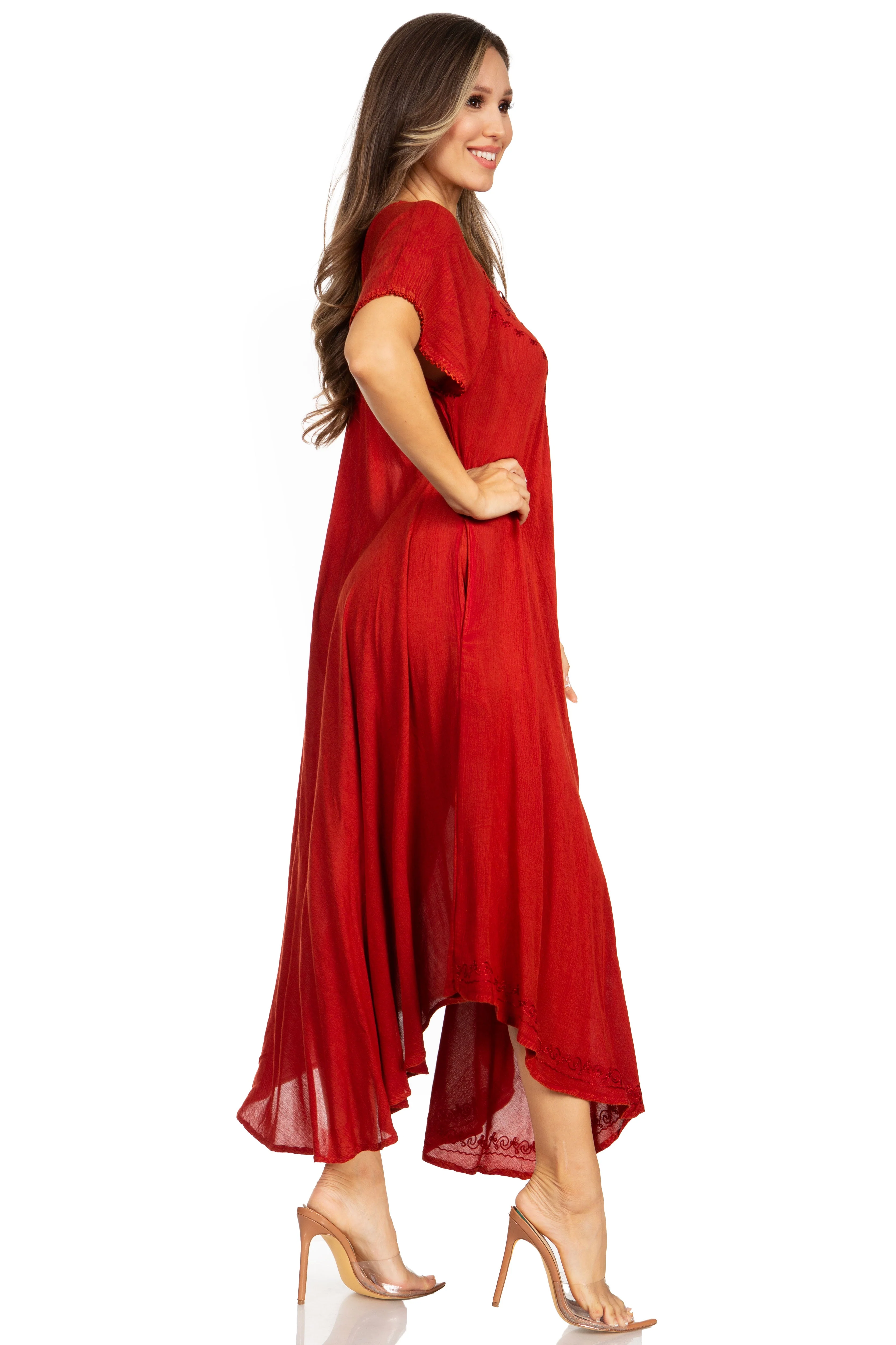 Sakkas Lilia Embroidered Lace Up Bodice Relaxed Fit  Maxi Sun Dress - Image 79