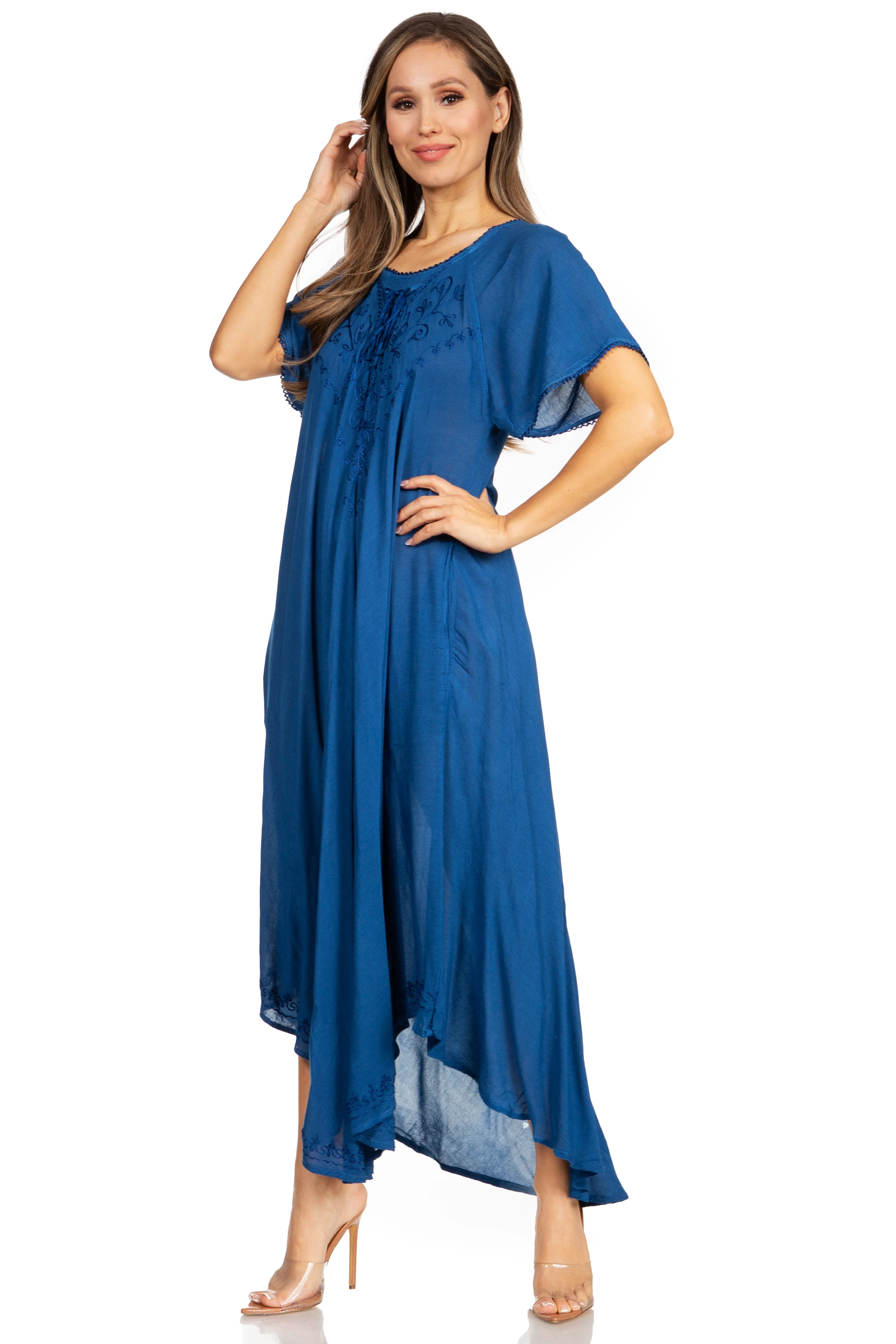 Sakkas Lilia Embroidered Lace Up Bodice Relaxed Fit  Maxi Sun Dress - Image 8