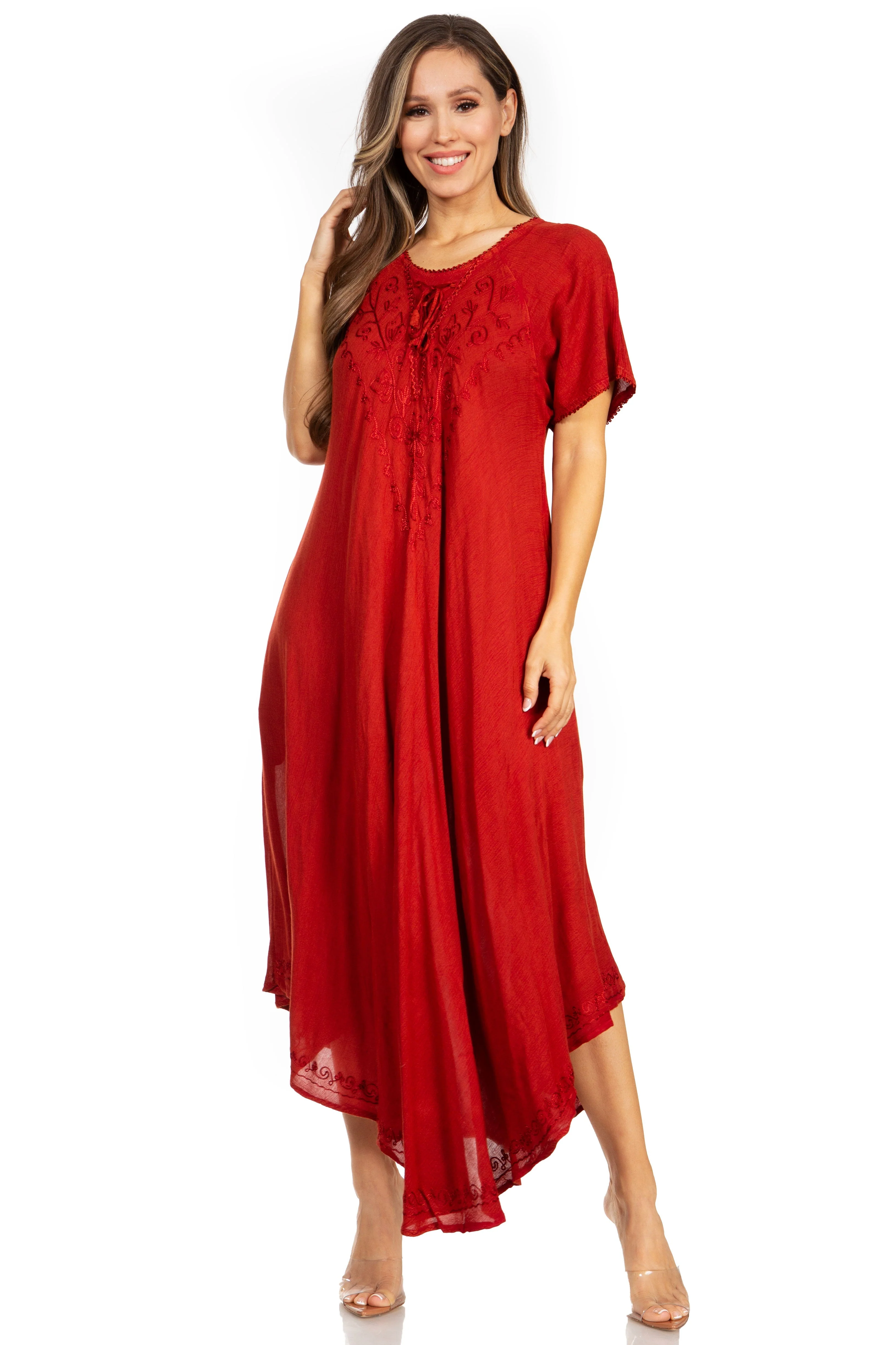Sakkas Lilia Embroidered Lace Up Bodice Relaxed Fit  Maxi Sun Dress - Image 80