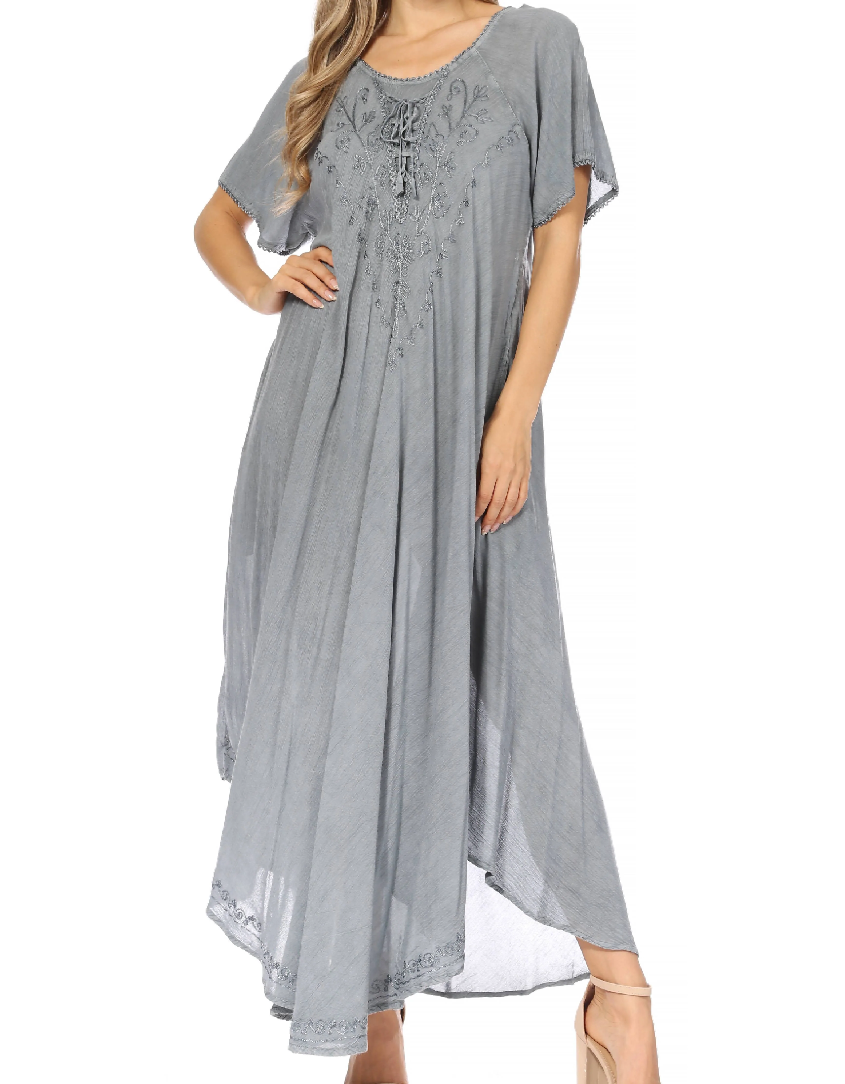 Sakkas Lilia Embroidered Lace Up Bodice Relaxed Fit  Maxi Sun Dress - Image 81